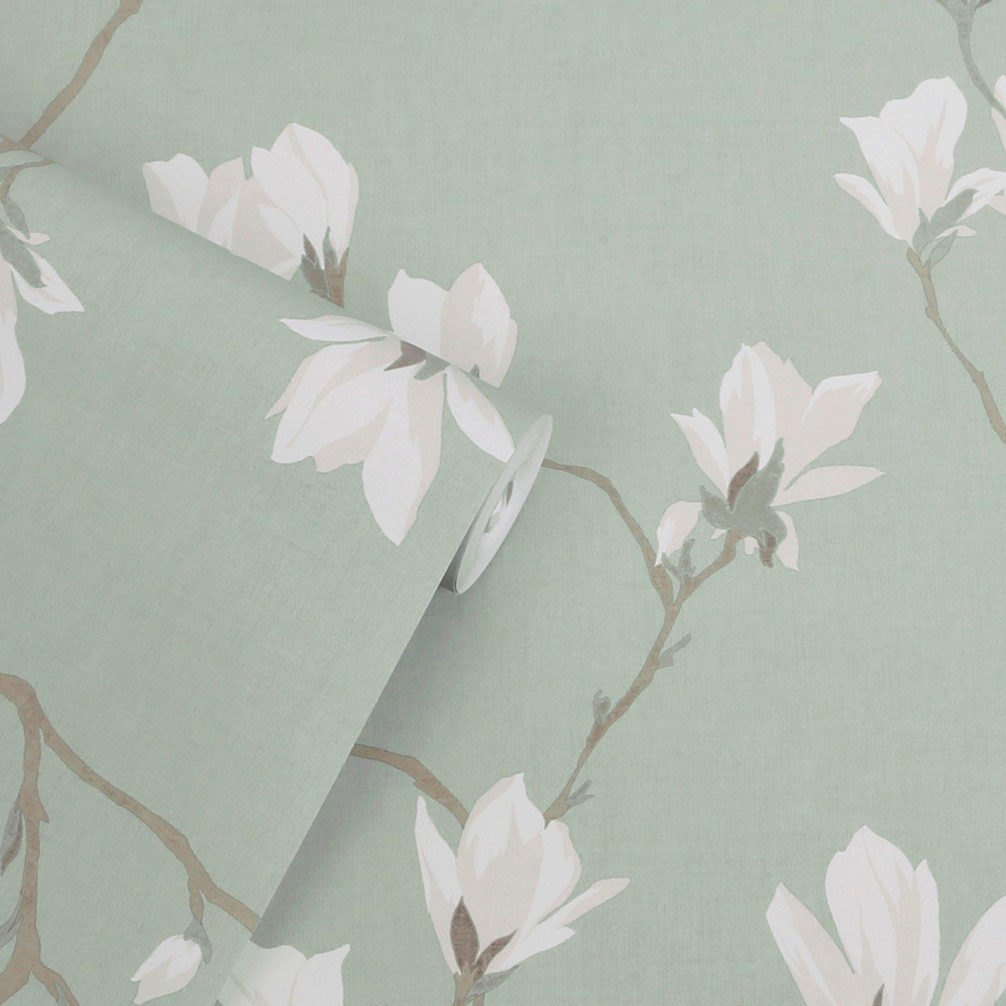 Green - Laura Ashley - Magnolia Grove Pale Eau De Nil Wallpa - 3