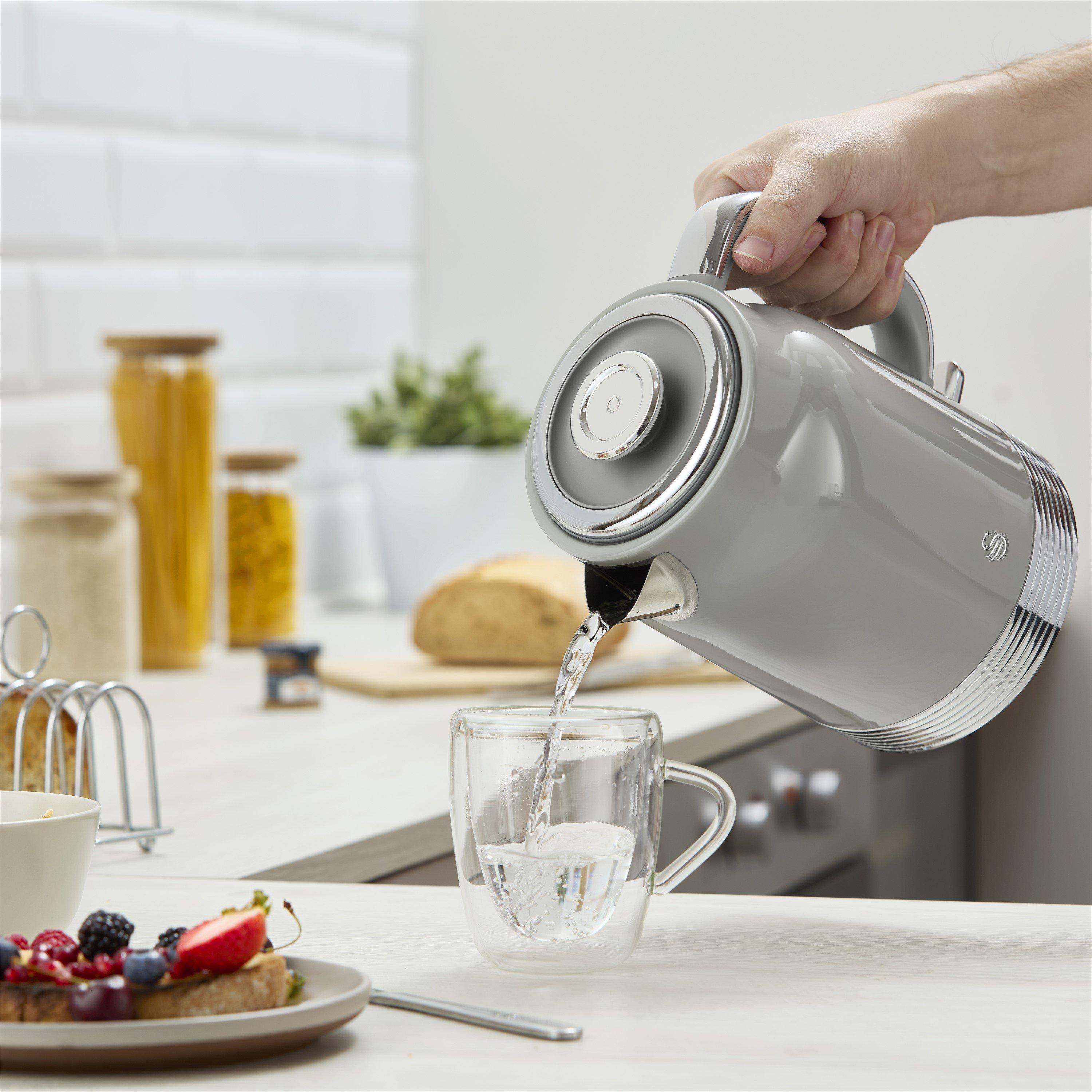 Grey - Swan - Swan Retro Kitchen Set 1.7L Kettle 2-Slice Toaster with 6 Browning Levels Grey EEJB373 - 2