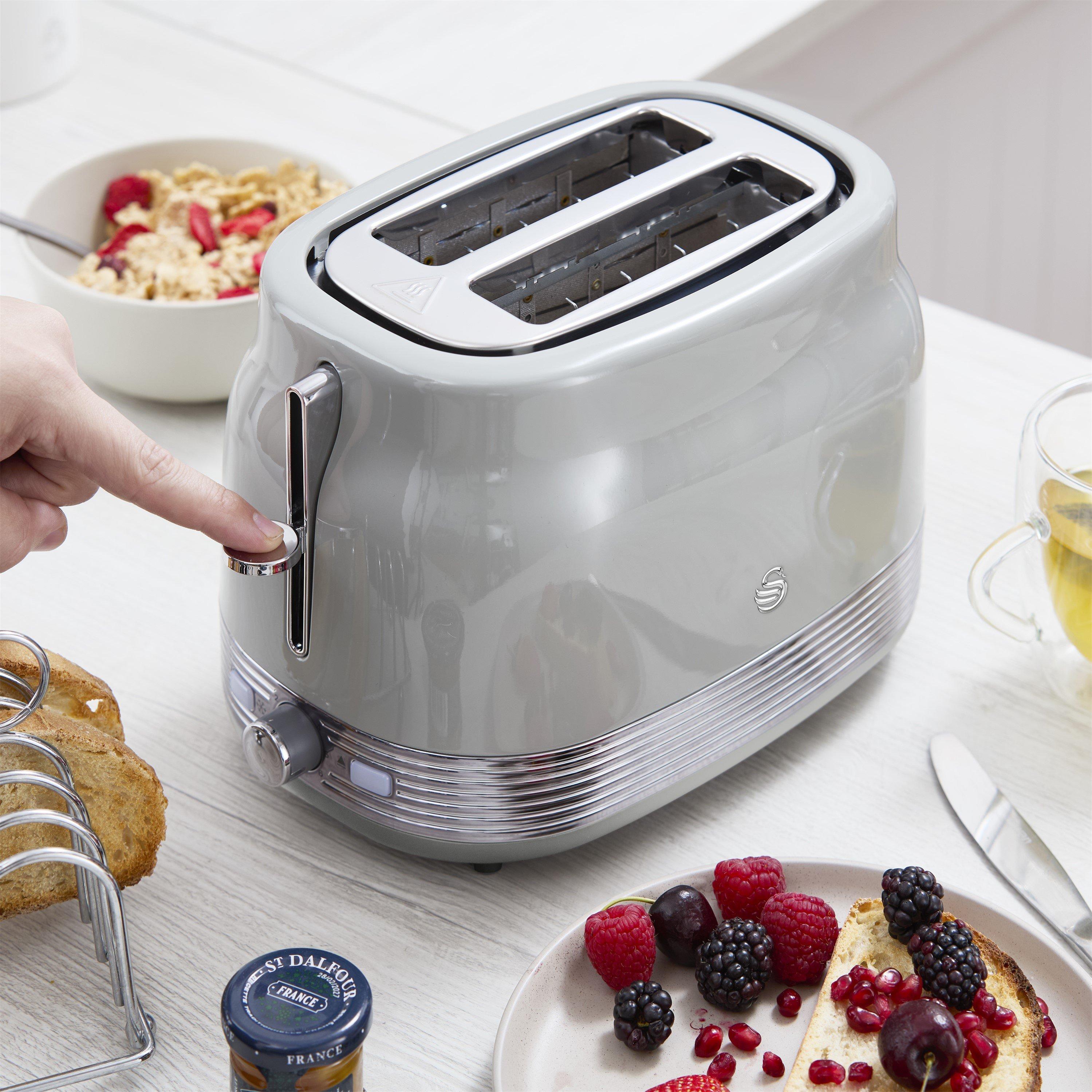 Grey - Swan - Swan Retro Kitchen Set 1.7L Kettle 2-Slice Toaster with 6 Browning Levels Grey EEJB373 - 3