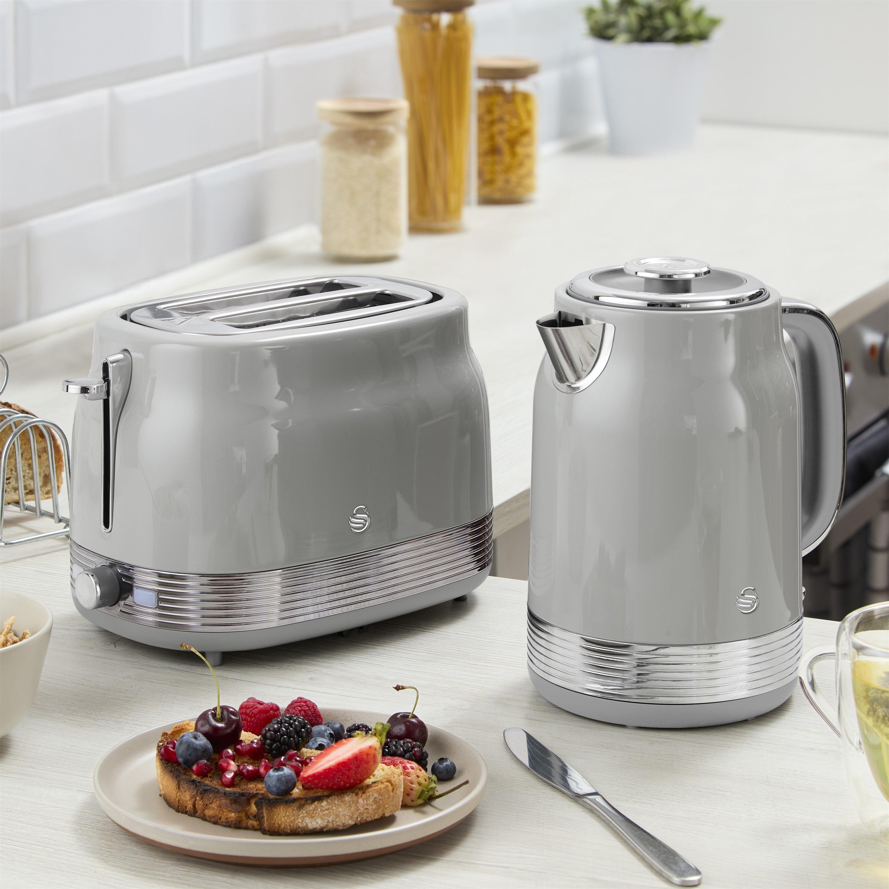 Grey - Swan - Swan Retro Kitchen Set 1.7L Kettle 2-Slice Toaster with 6 Browning Levels Grey EEJB373 - 7
