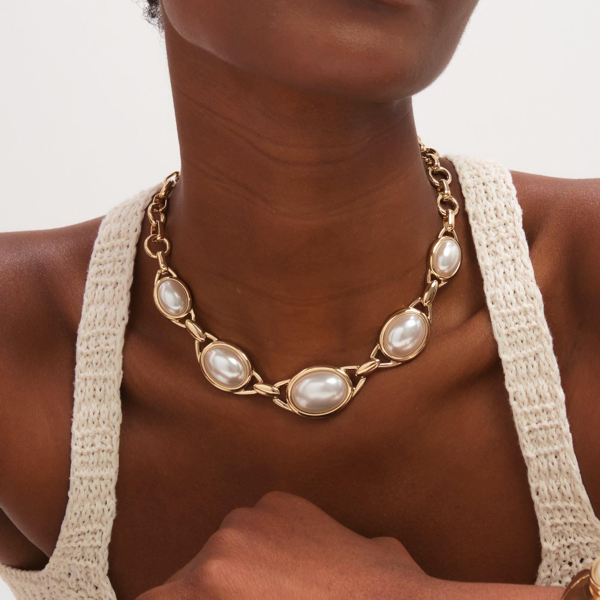 Gold - Mood - Gold Plated and Pearl Statement Necklace - 2