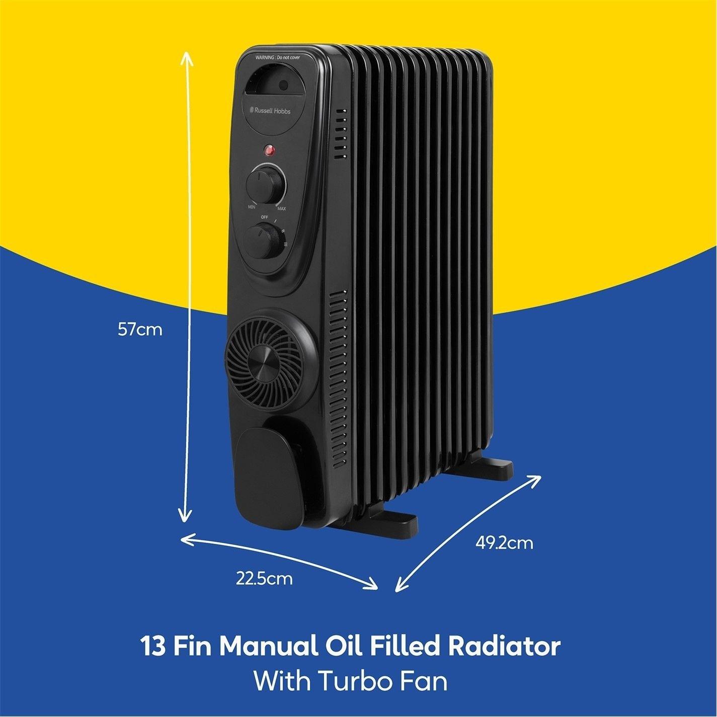 Black - Russell Hobbs - RHOFR2403B 2.5kW 13 Fin Manual Oil Filled Radiator - 2
