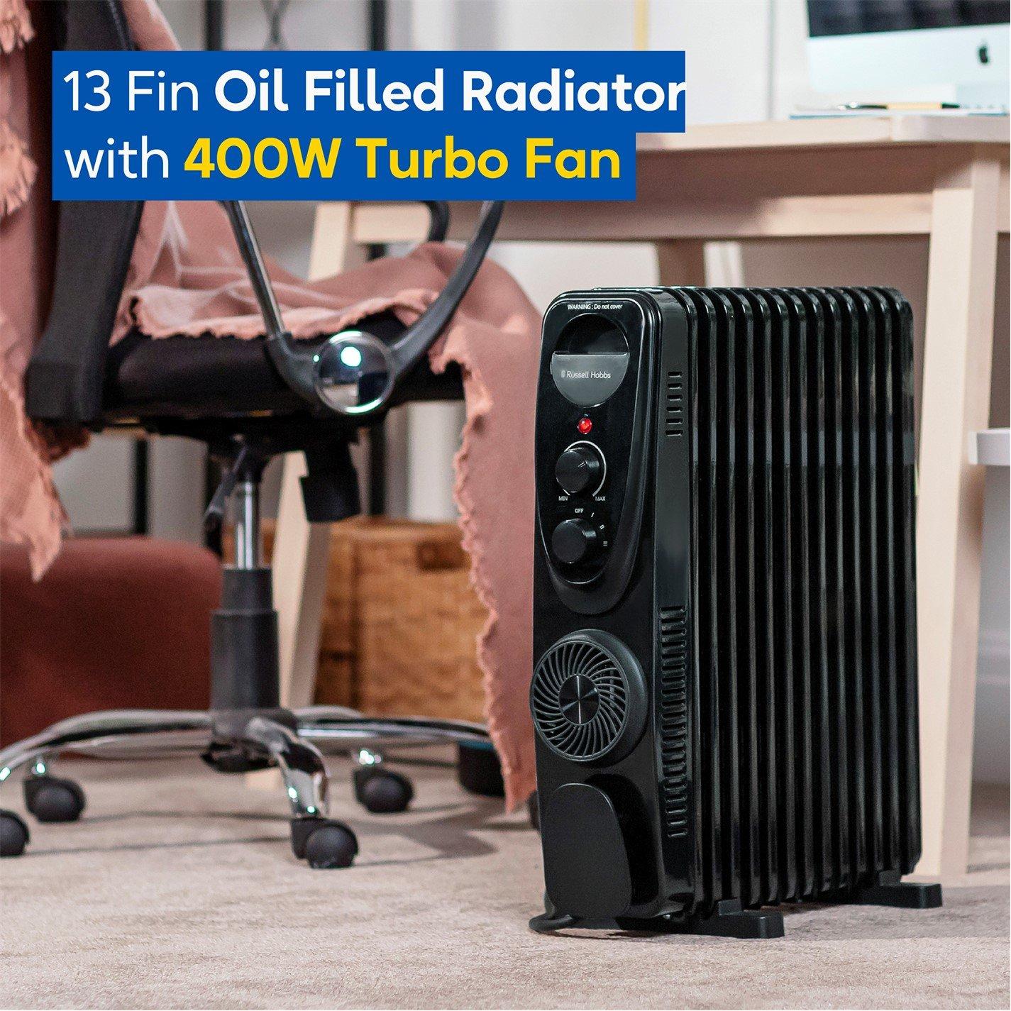 Black - Russell Hobbs - RHOFR2403B 2.5kW 13 Fin Manual Oil Filled Radiator - 3