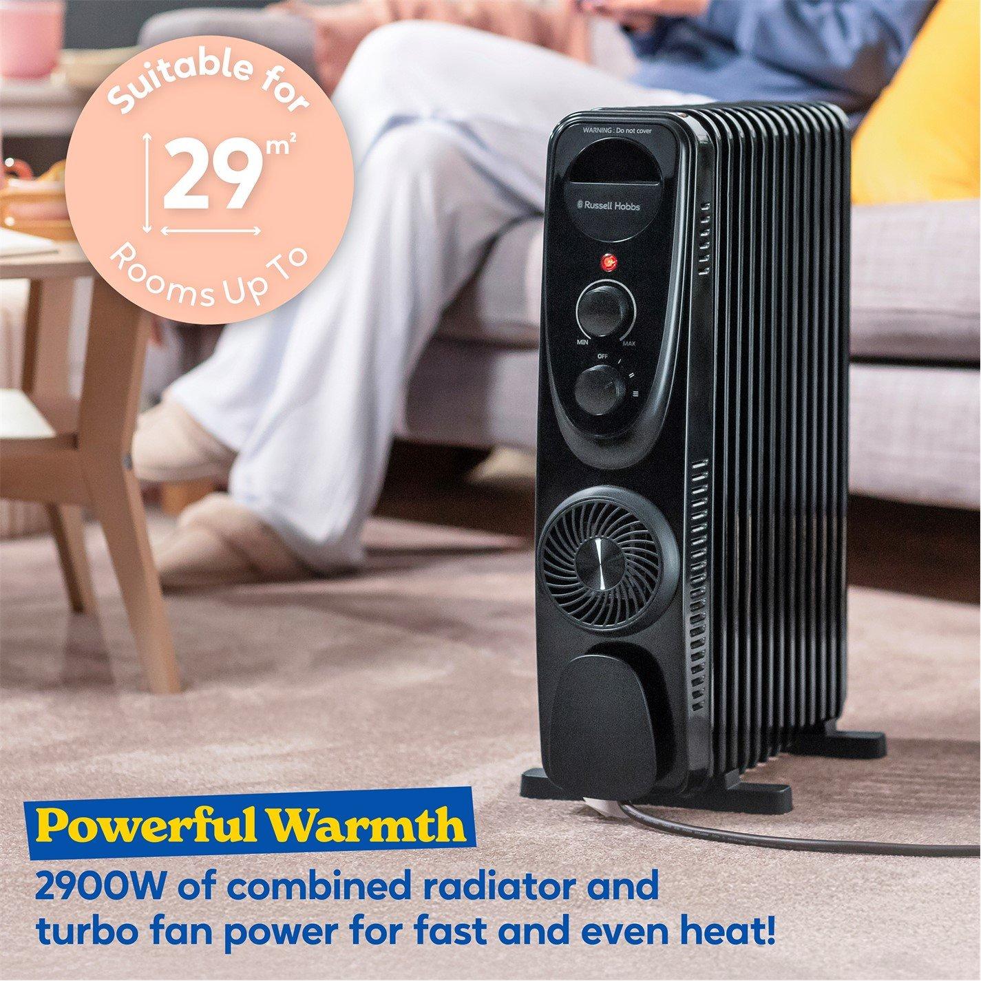 Black - Russell Hobbs - RHOFR2403B 2.5kW 13 Fin Manual Oil Filled Radiator - 4