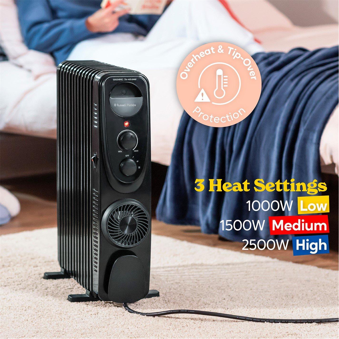 Black - Russell Hobbs - RHOFR2403B 2.5kW 13 Fin Manual Oil Filled Radiator - 6