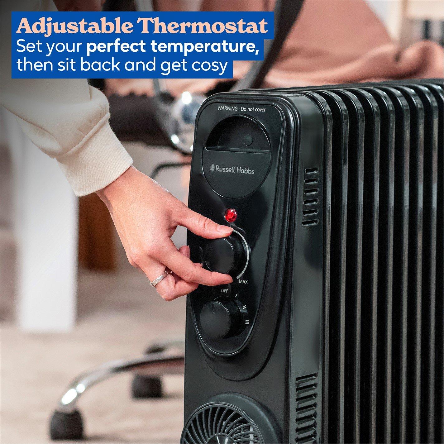 Black - Russell Hobbs - RHOFR2403B 2.5kW 13 Fin Manual Oil Filled Radiator - 7