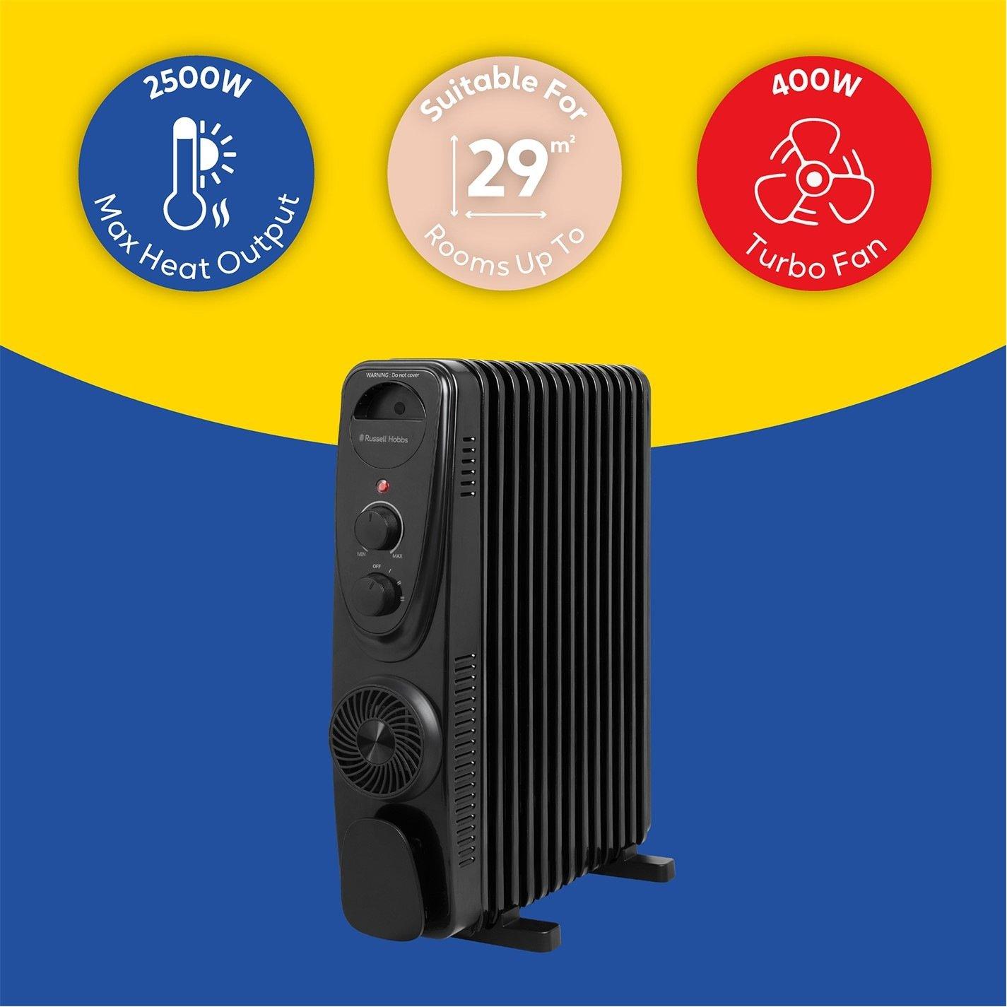 Black - Russell Hobbs - RHOFR2403B 2.5kW 13 Fin Manual Oil Filled Radiator - 9