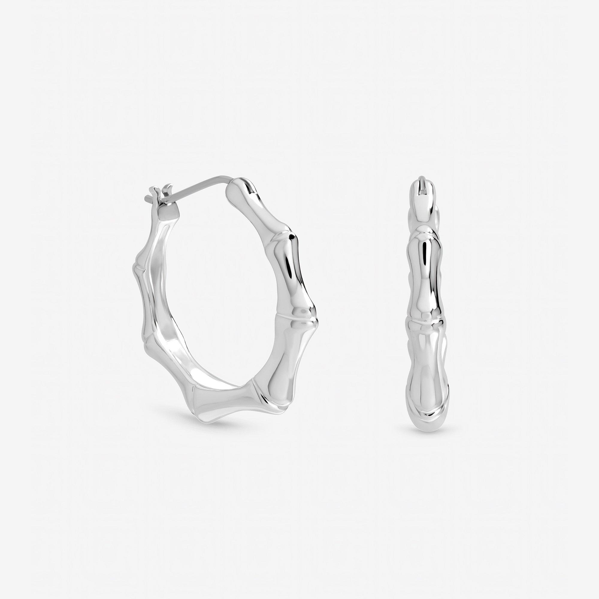 Silver - Inicio - Sterling Silver Plated Polished Bamboo Hoops - 1