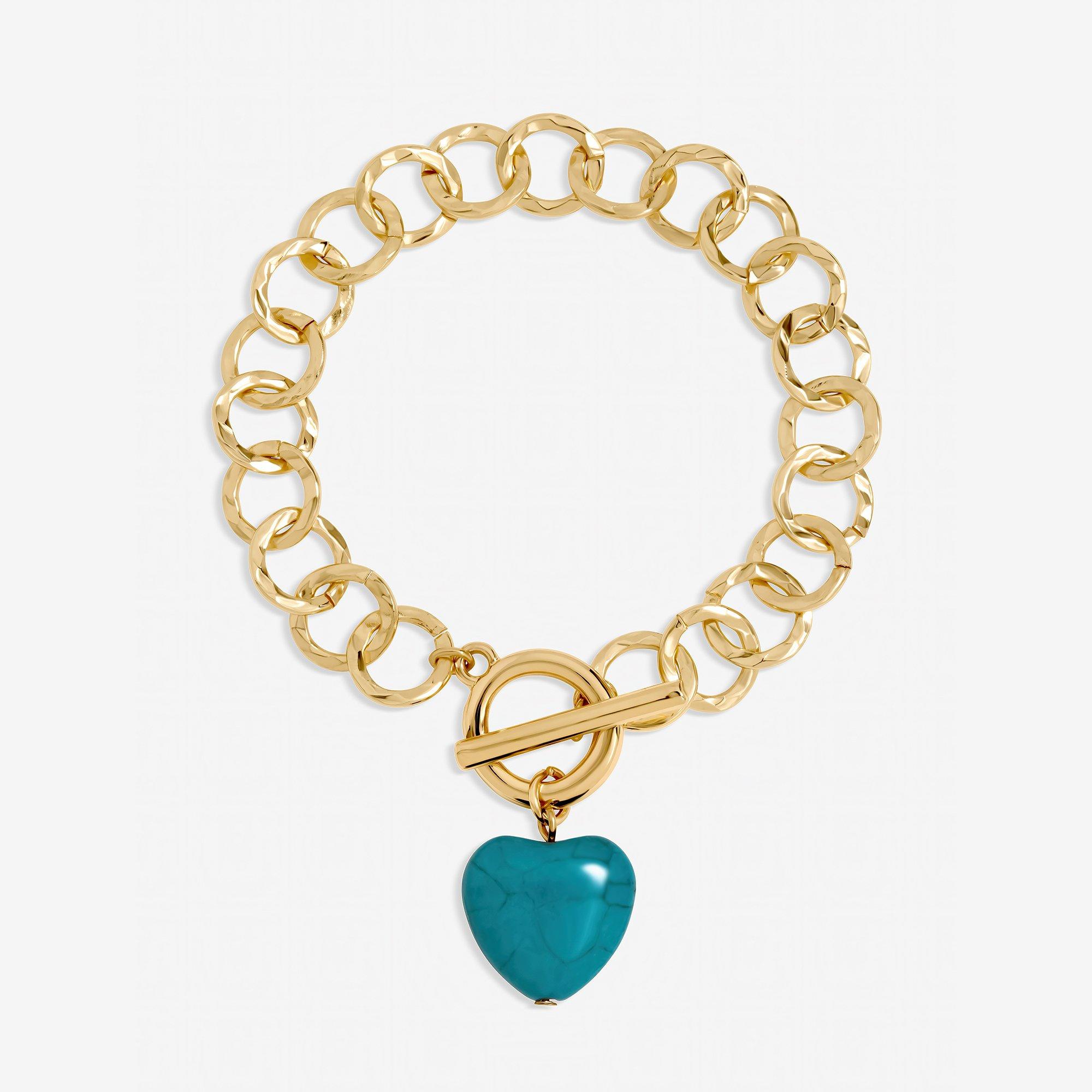 Gold - Mood - Gold Plated and Turquoise Heart T-Bar Bracelet