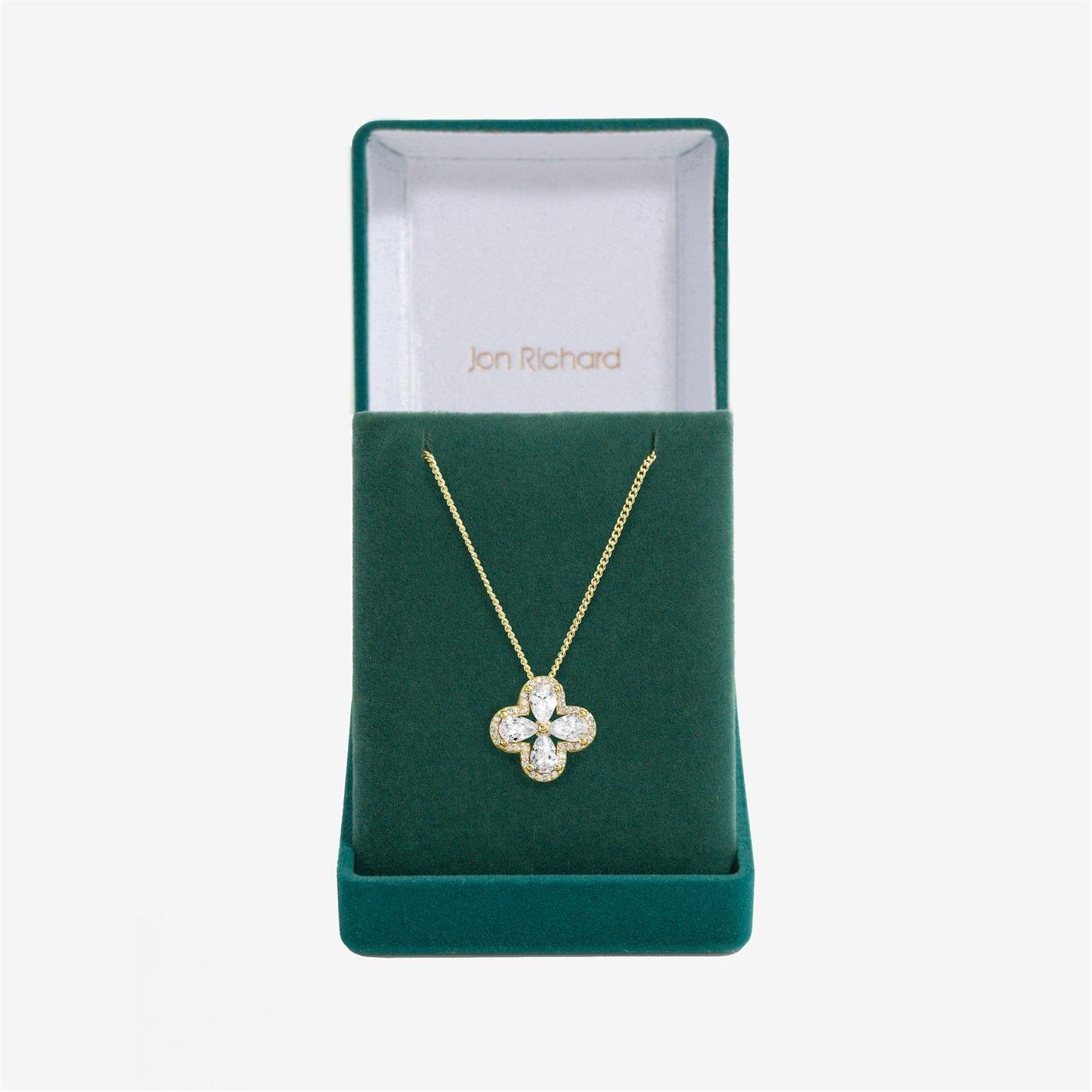 Gold - Jon Richard - Gold Plated CZ Clover Pendant - Gift Boxed - 1