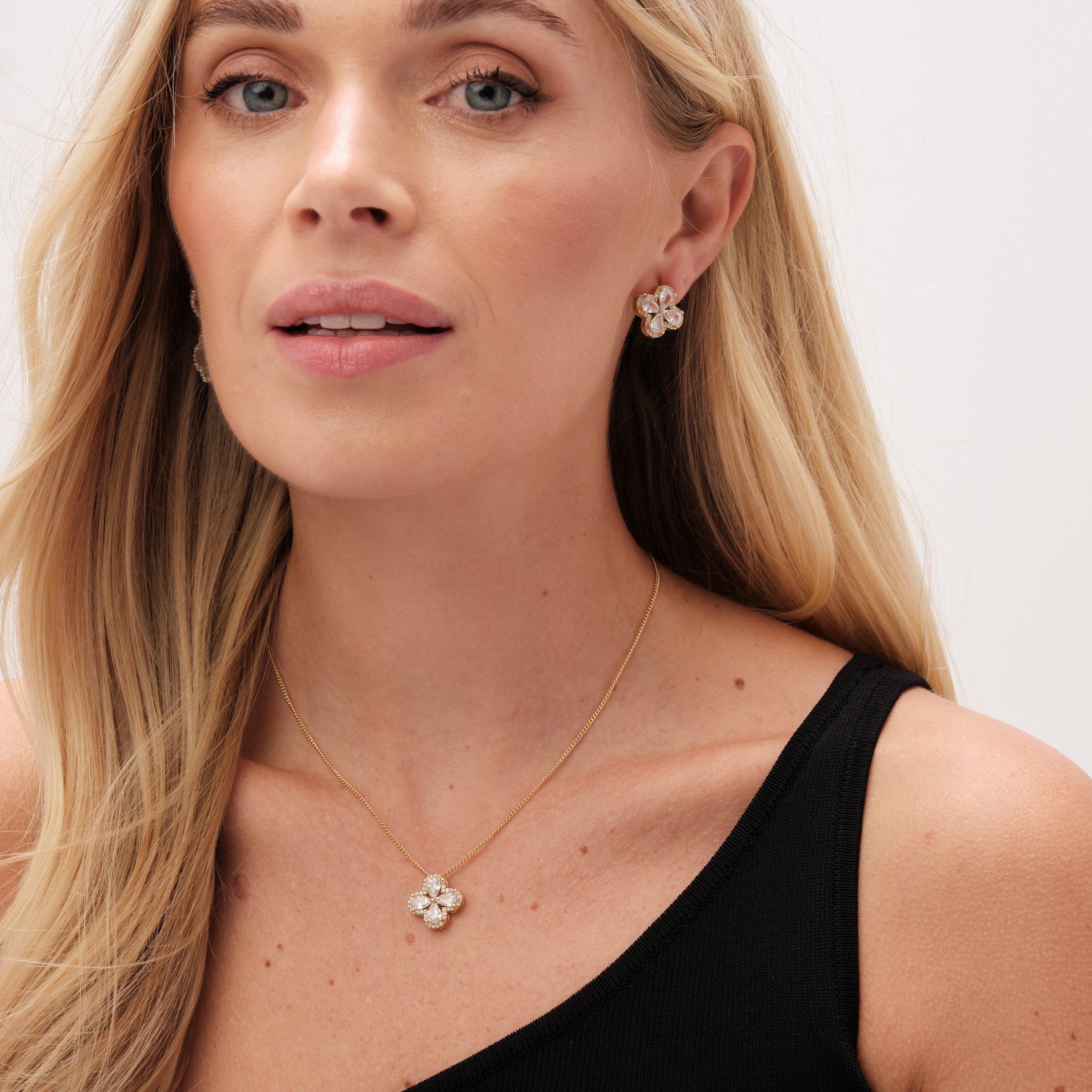 Gold - Jon Richard - Gold Plated CZ Clover Pendant - Gift Boxed - 3