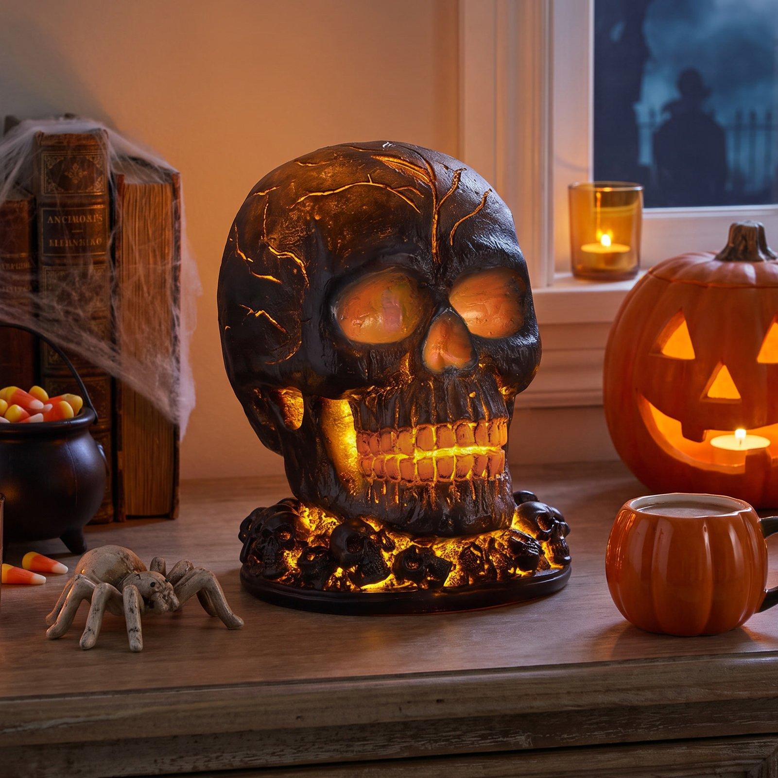 Black - LIFE IDEAS - Battery-Operated Halloween Lava Skull Flame Light - 1