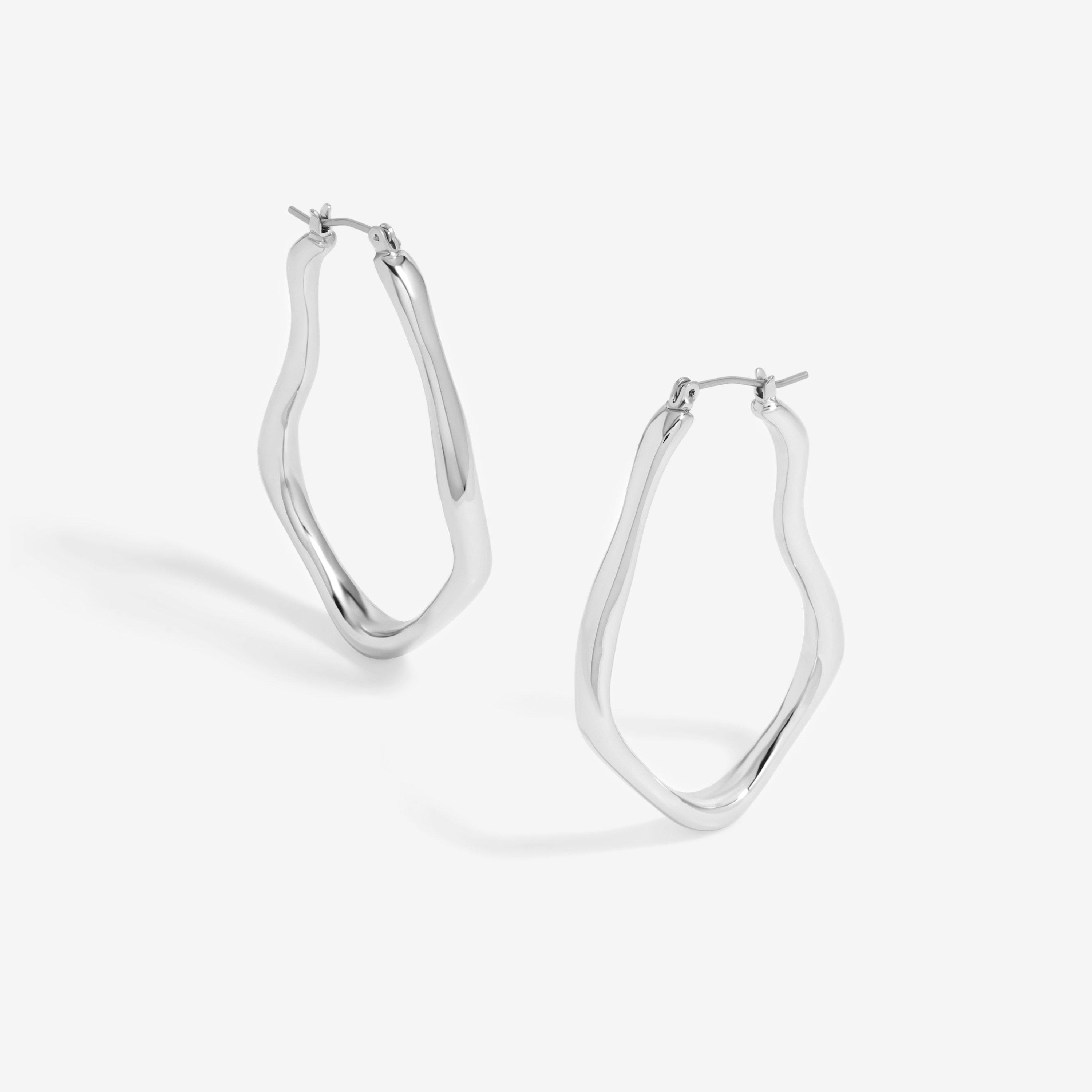 Silver - Inicio - Silver Plated Molten Large Hoops - Gift Pouch - 1