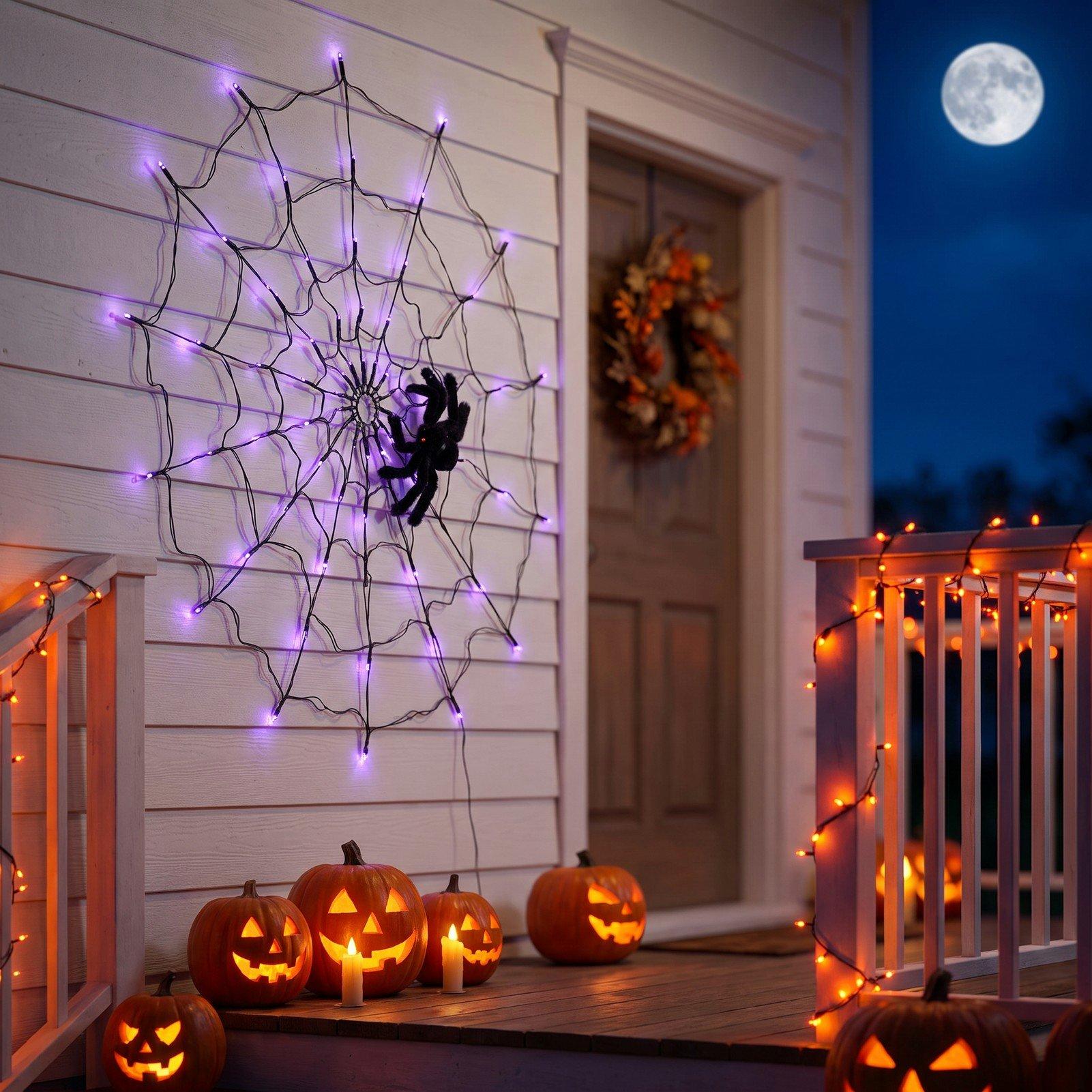 Black - LIFE IDEAS - Spider Web Lights with Spider and Remote Control - 1