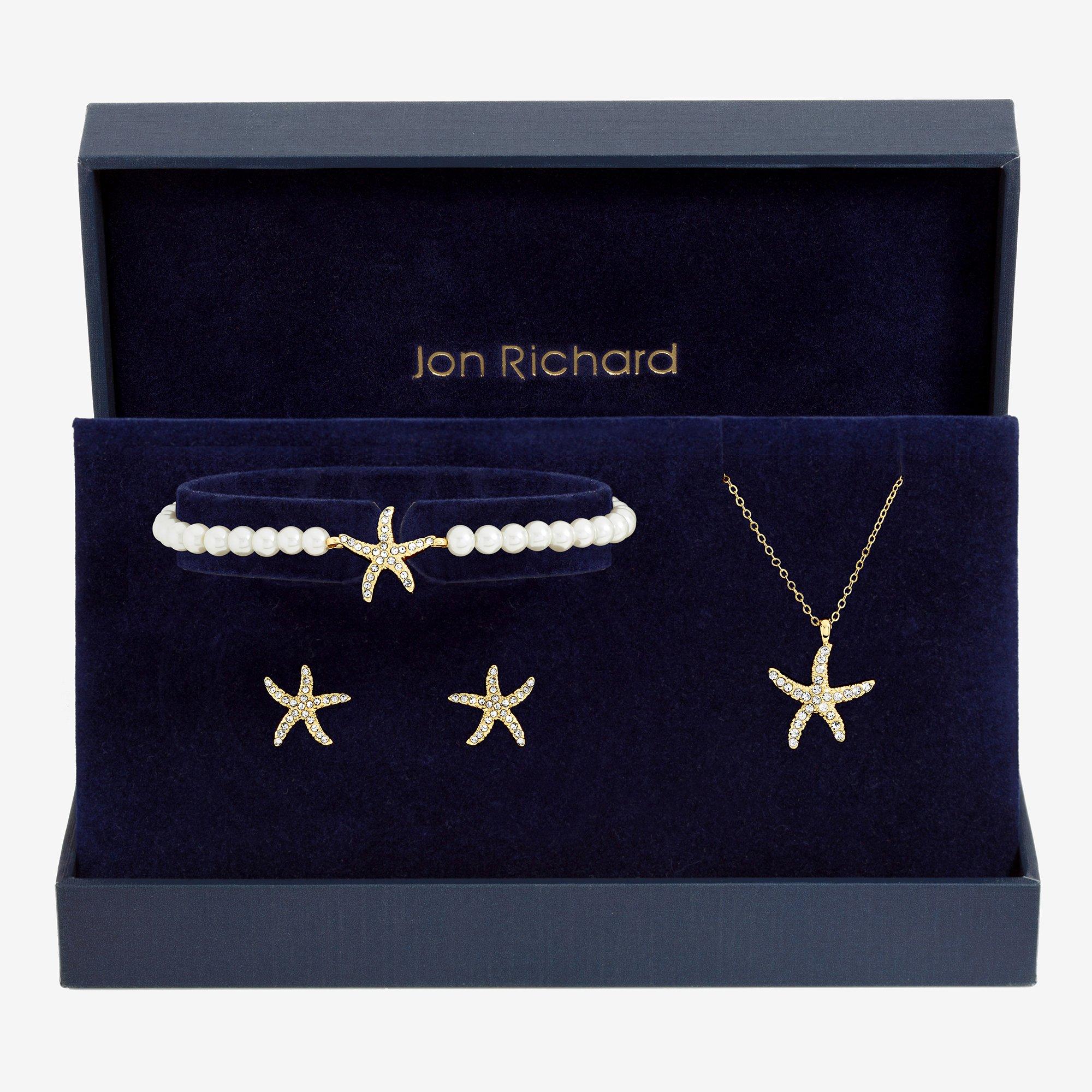 Jon Richard Gold Plated Pave Pearl Starfish Set - Gift Box