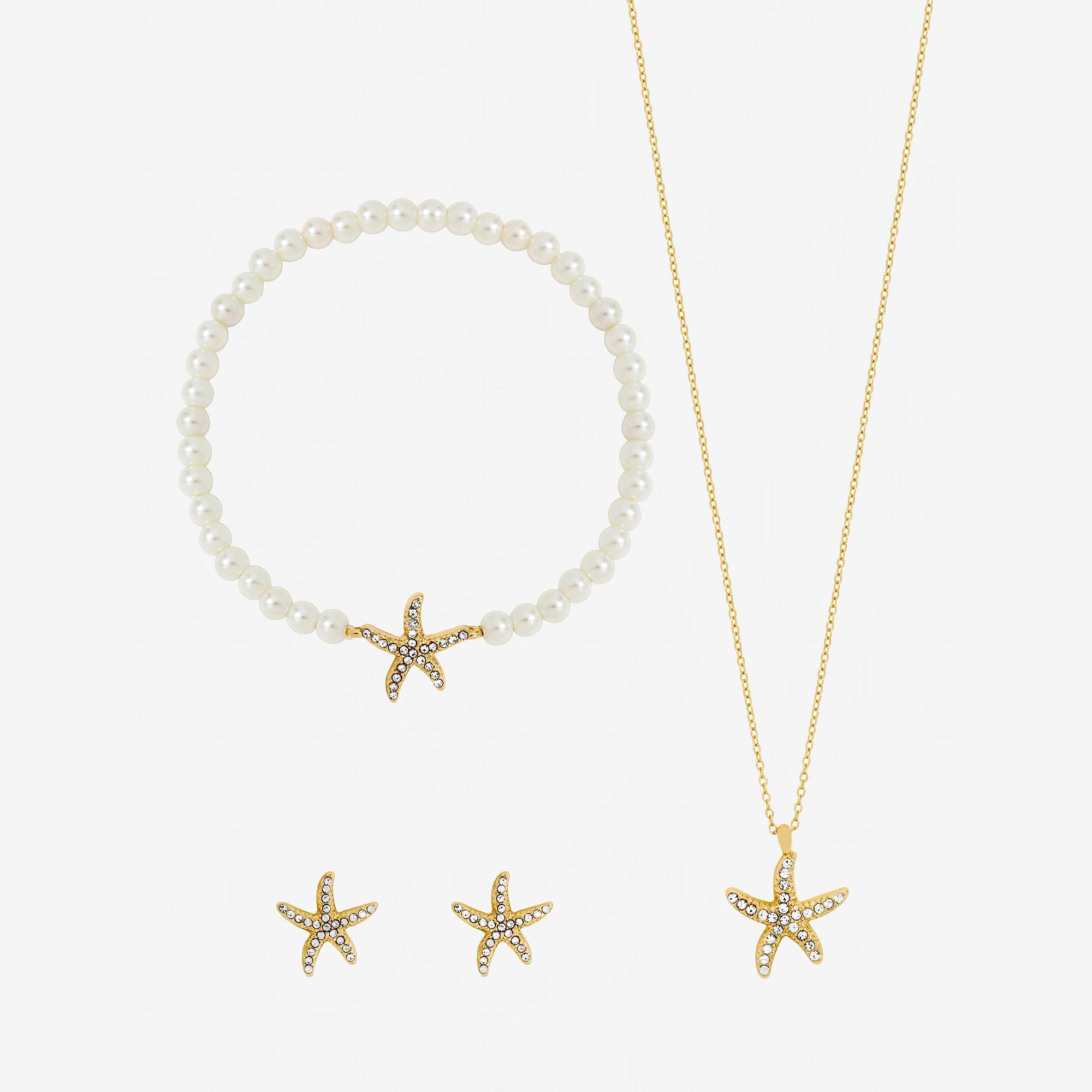 Gold - Jon Richard - Gold Plated Pave Pearl Starfish Set - Gift Box - 2