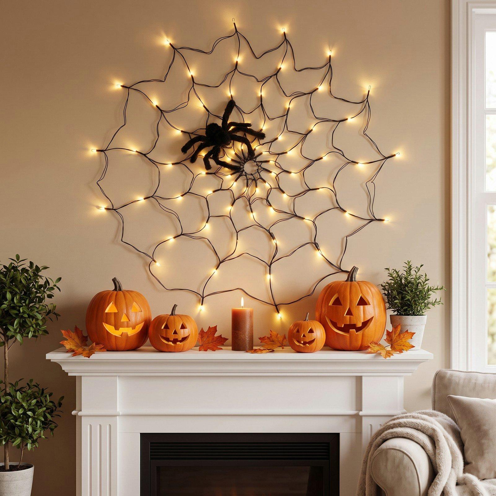 Black - LIFE IDEAS - Spider Web Lights with Spider and Remote Control - 1