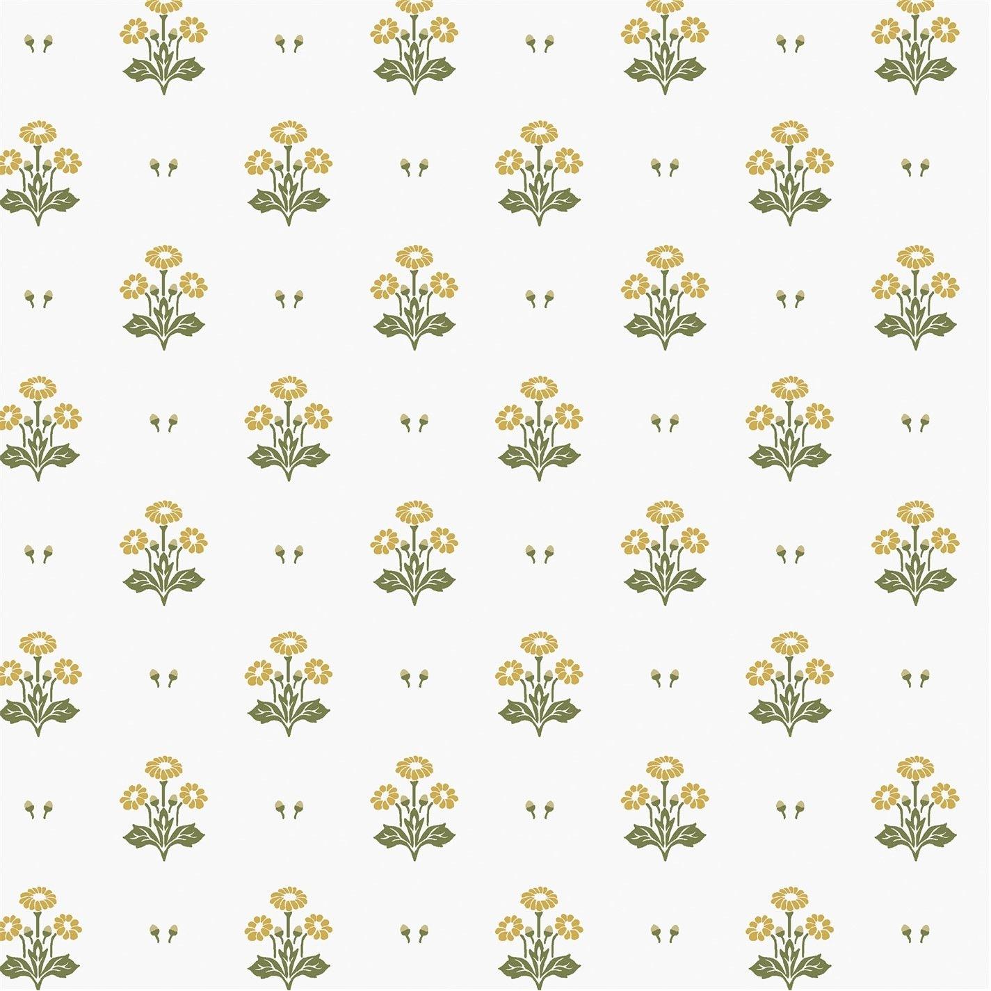 Laura Ashley  Harthill Daisy Ochre Yellow Wallpaper - White