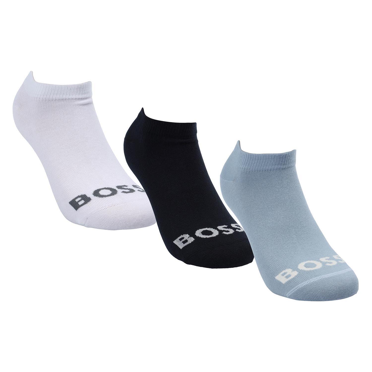 Boss Women's 3 Pack Of Ankle Socks With Contrast Logos - Blue - 3-5 UK