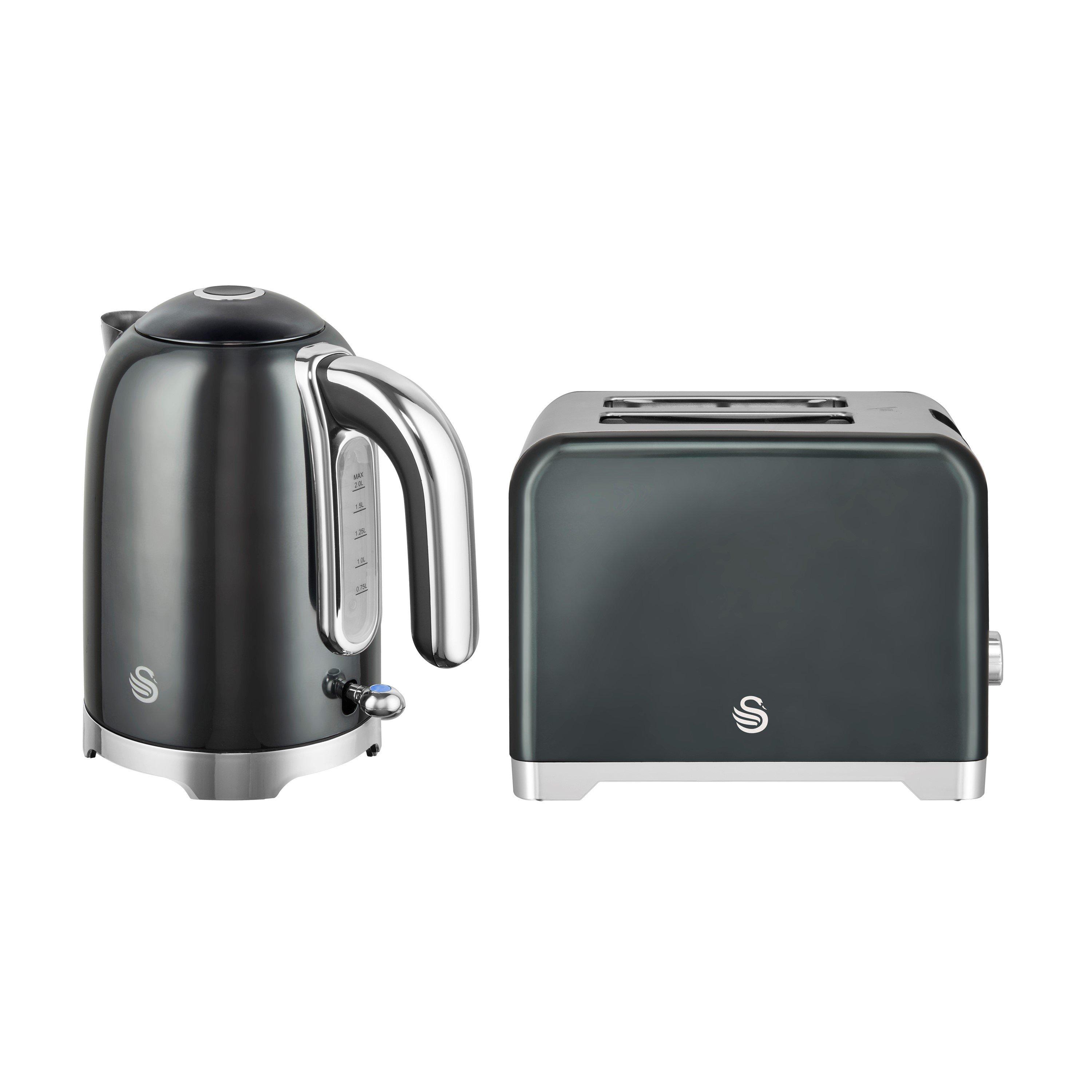 Graphite - Swan - Solace Kitchen Set 1.7L Rapid Boil Kettle & 2-Slice Toaster Graphite EEJB369 - 1