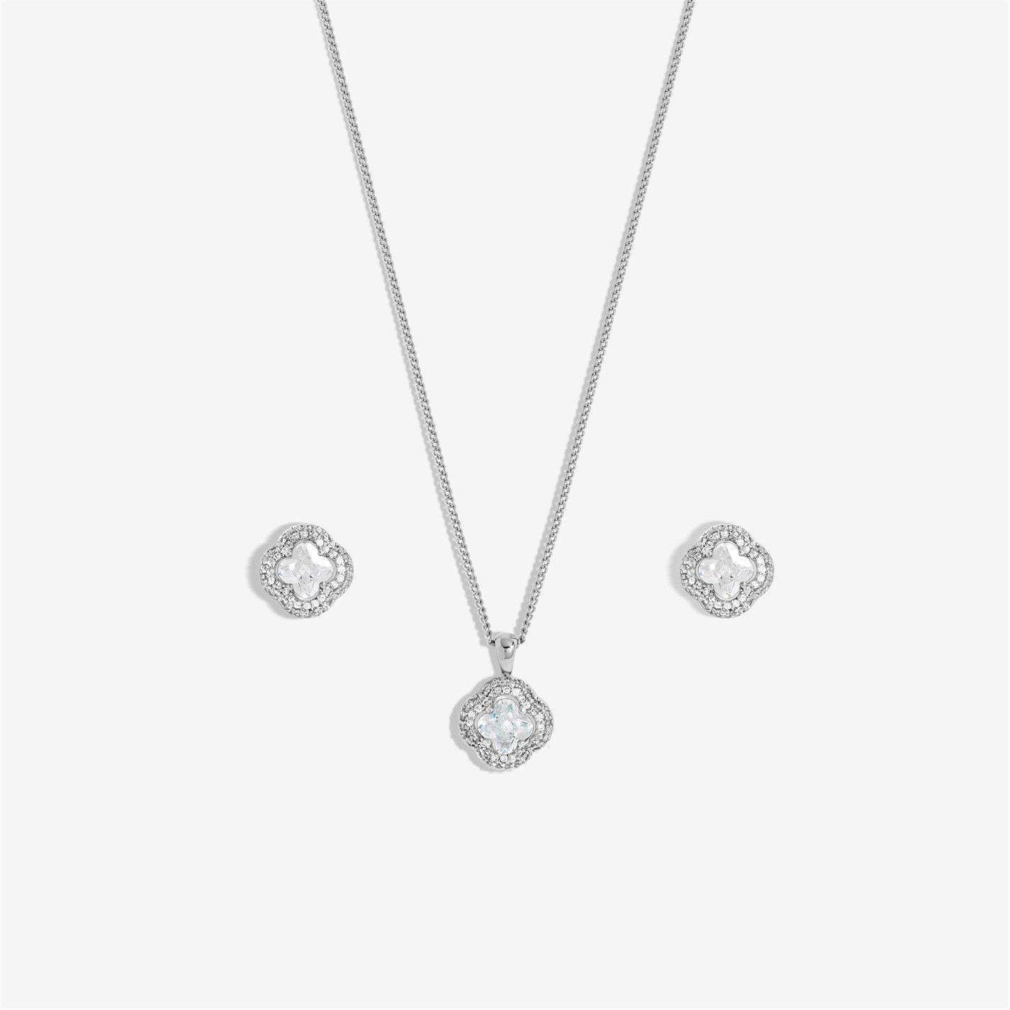Silver - Jon Richard - Rhodium Plated CZ Clover Set - Gift Boxed - 2
