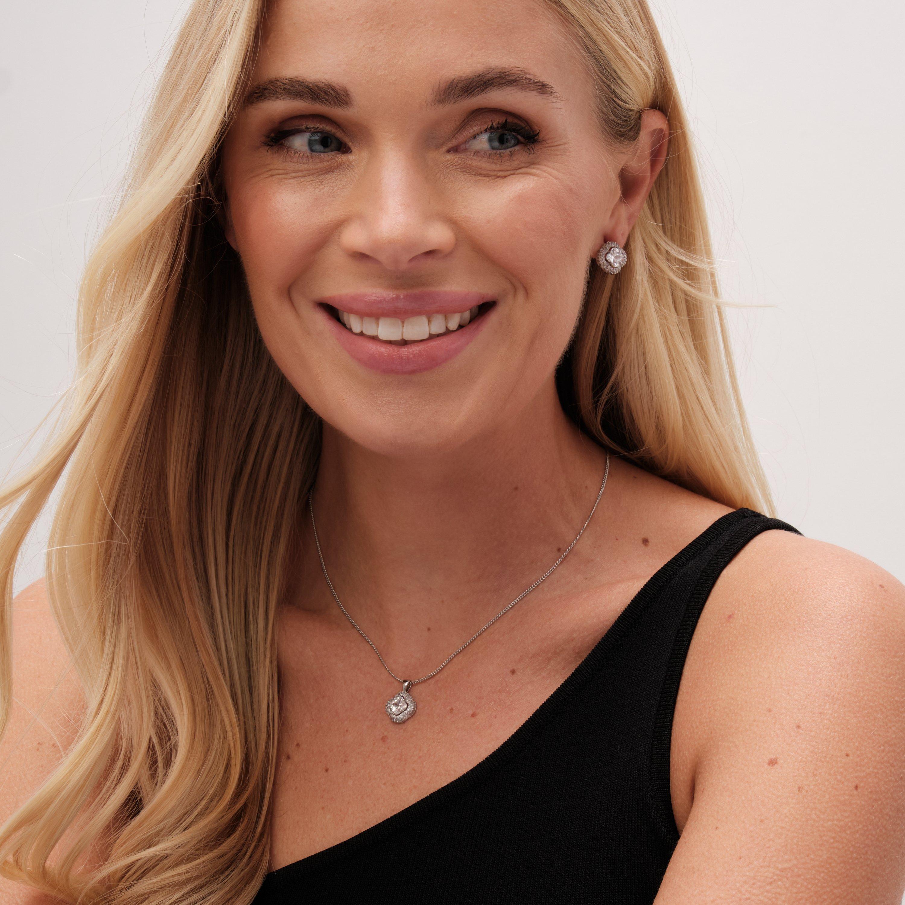 Silver - Jon Richard - Rhodium Plated CZ Clover Set - Gift Boxed - 3