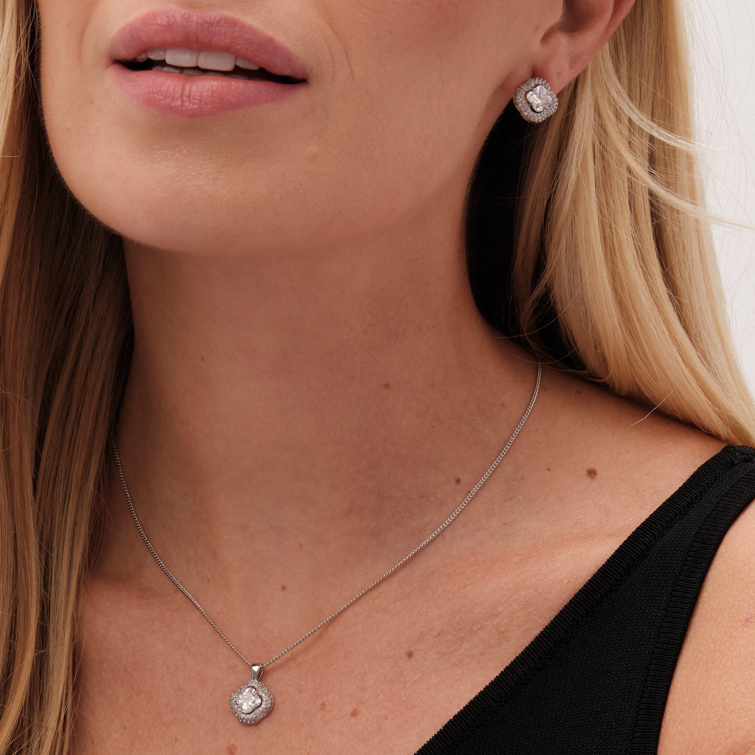 Silver - Jon Richard - Rhodium Plated CZ Clover Set - Gift Boxed - 4