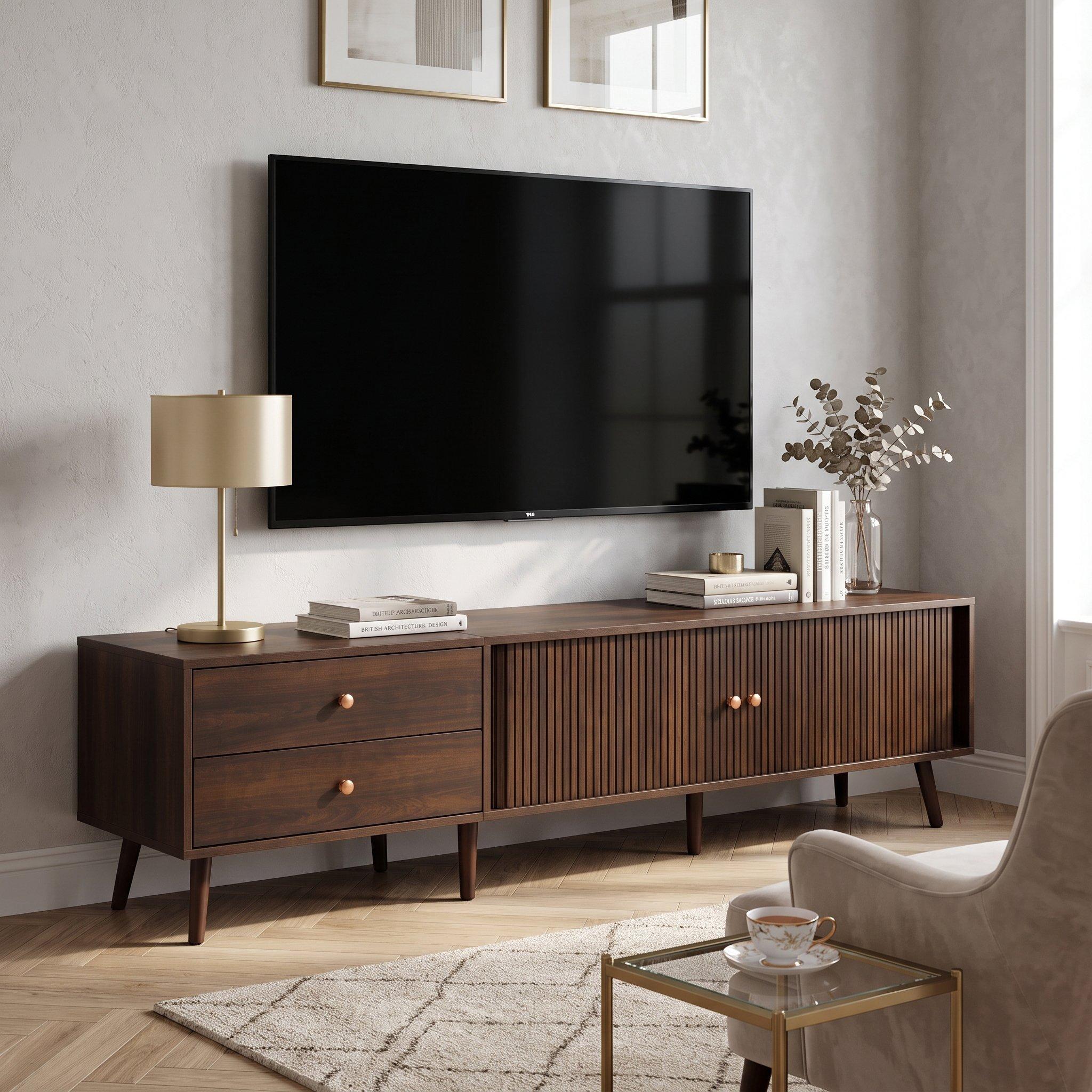 Walnut - Urban Meuble - Roller Shutter TV Stand Media Cabinet - 2