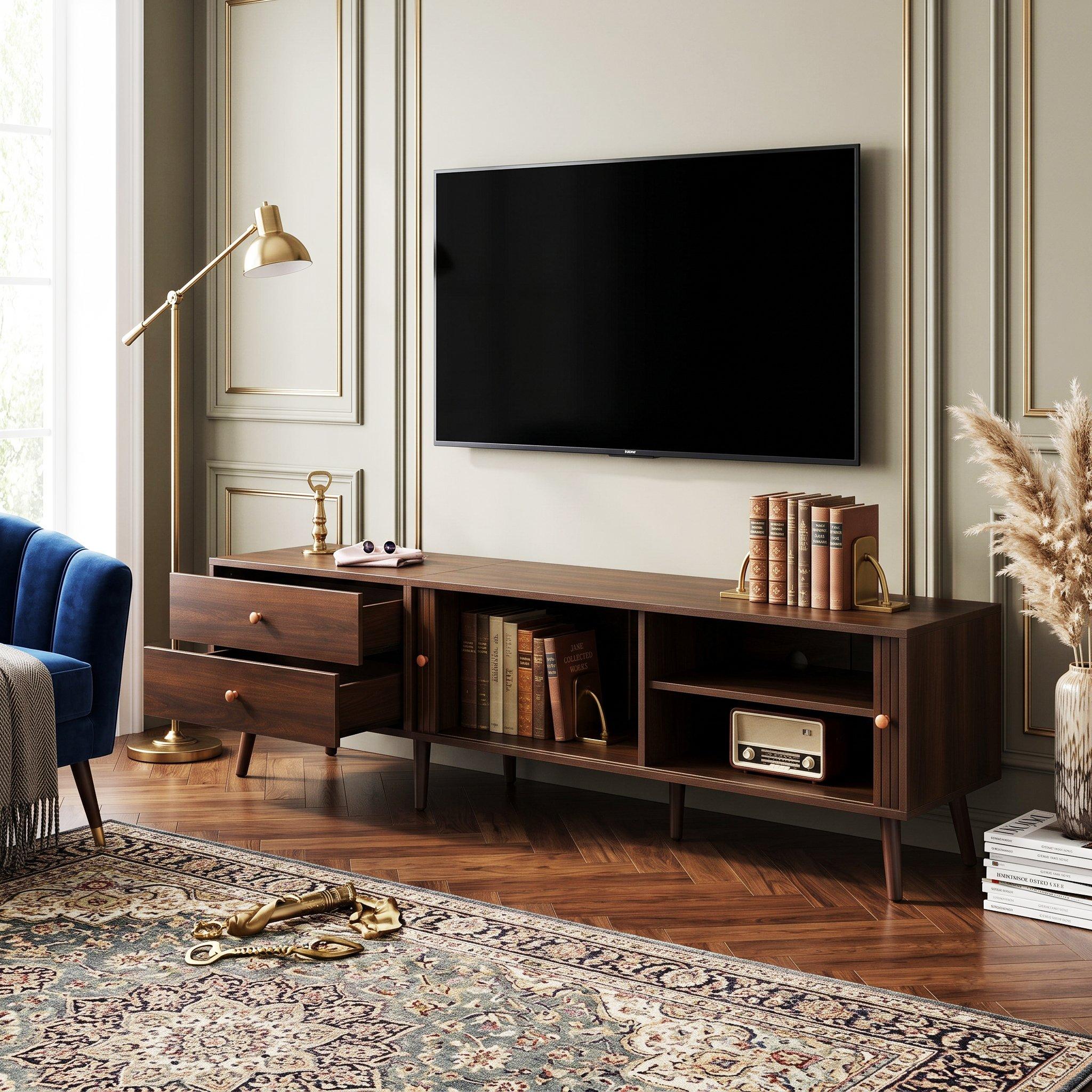 Walnut - Urban Meuble - Roller Shutter TV Stand Media Cabinet - 3