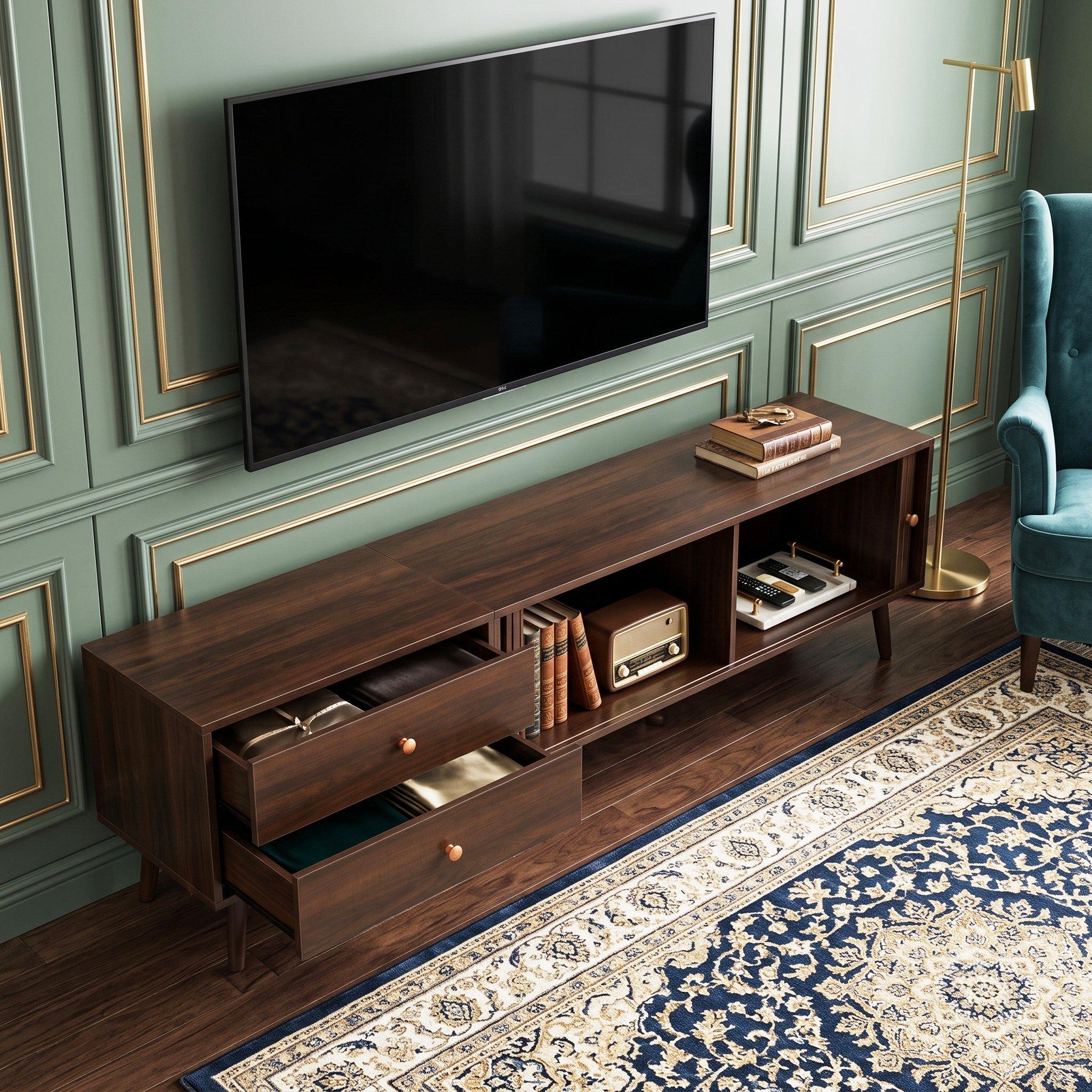 Walnut - Urban Meuble - Roller Shutter TV Stand Media Cabinet - 4