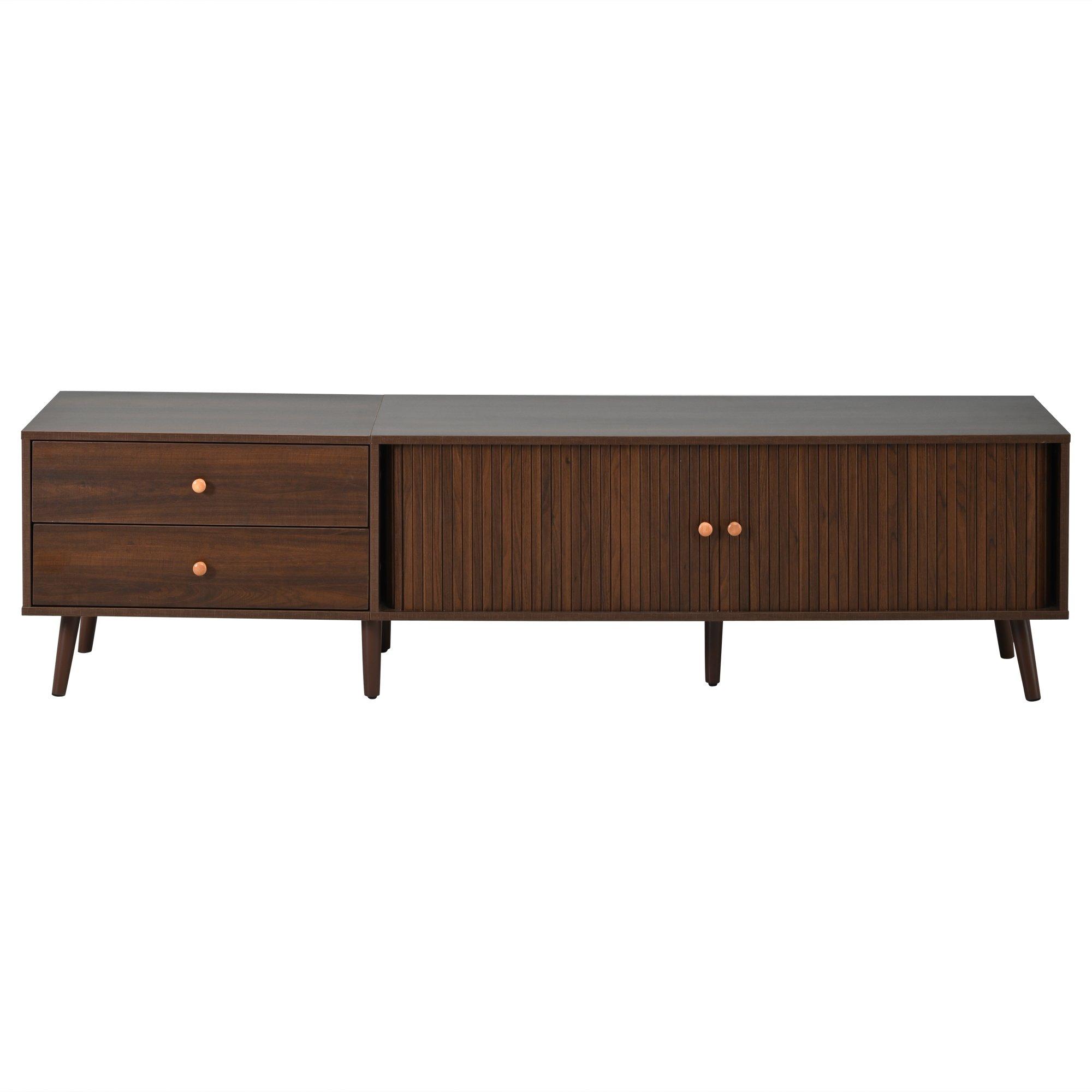Walnut - Urban Meuble - Roller Shutter TV Stand Media Cabinet - 5