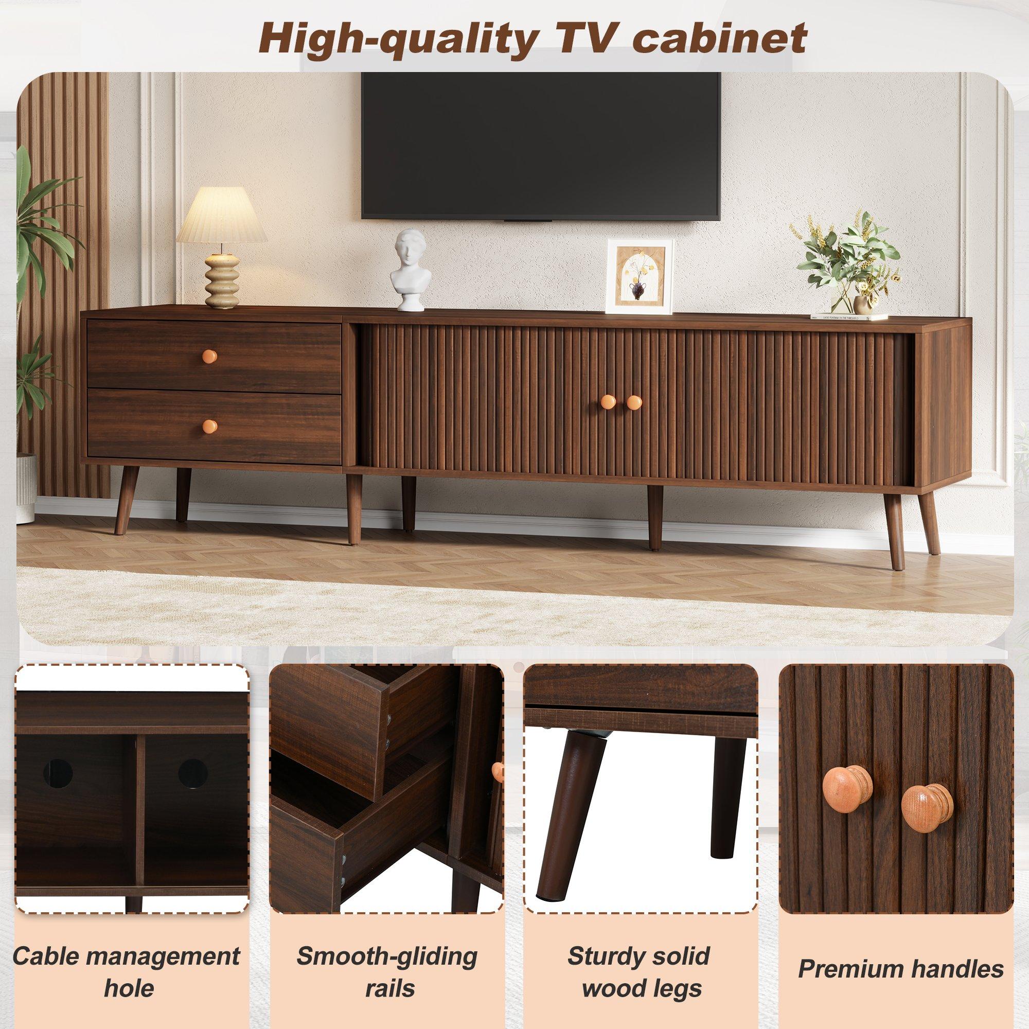 Walnut - Urban Meuble - Roller Shutter TV Stand Media Cabinet - 8