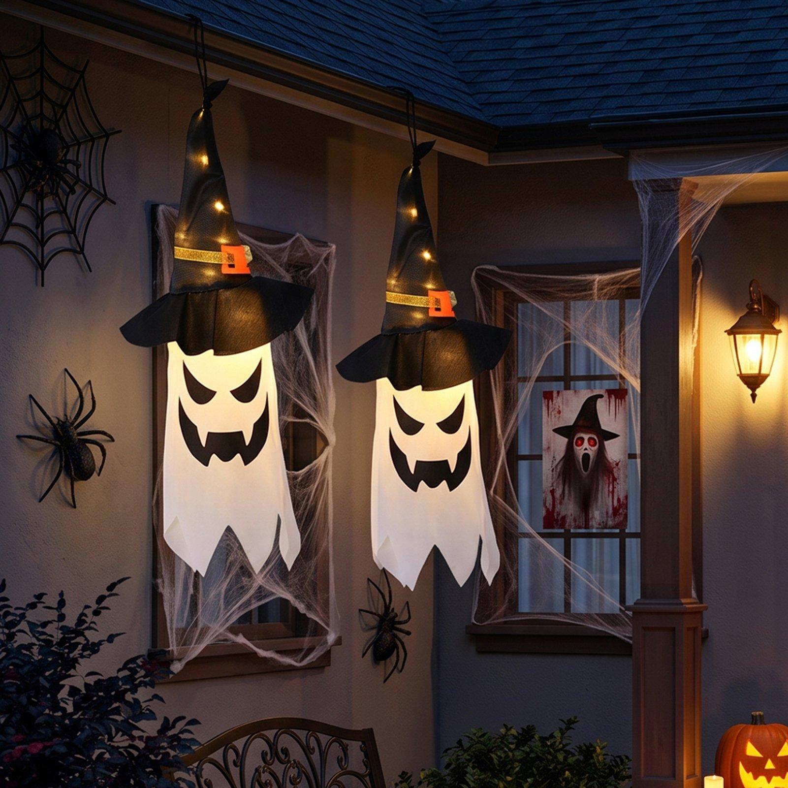Black/White - LIFE IDEAS - 2Pcs Halloween Ghost Witch Hats with LED Lights - 1