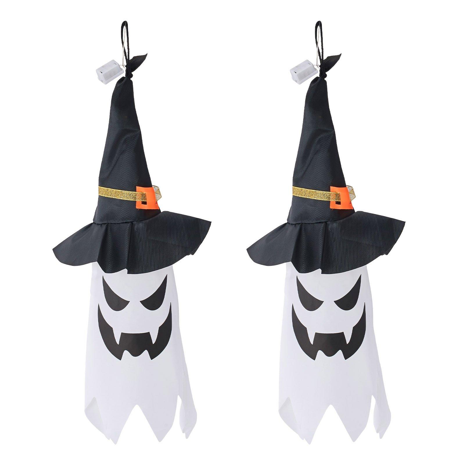 Black/White - LIFE IDEAS - 2Pcs Halloween Ghost Witch Hats with LED Lights - 4