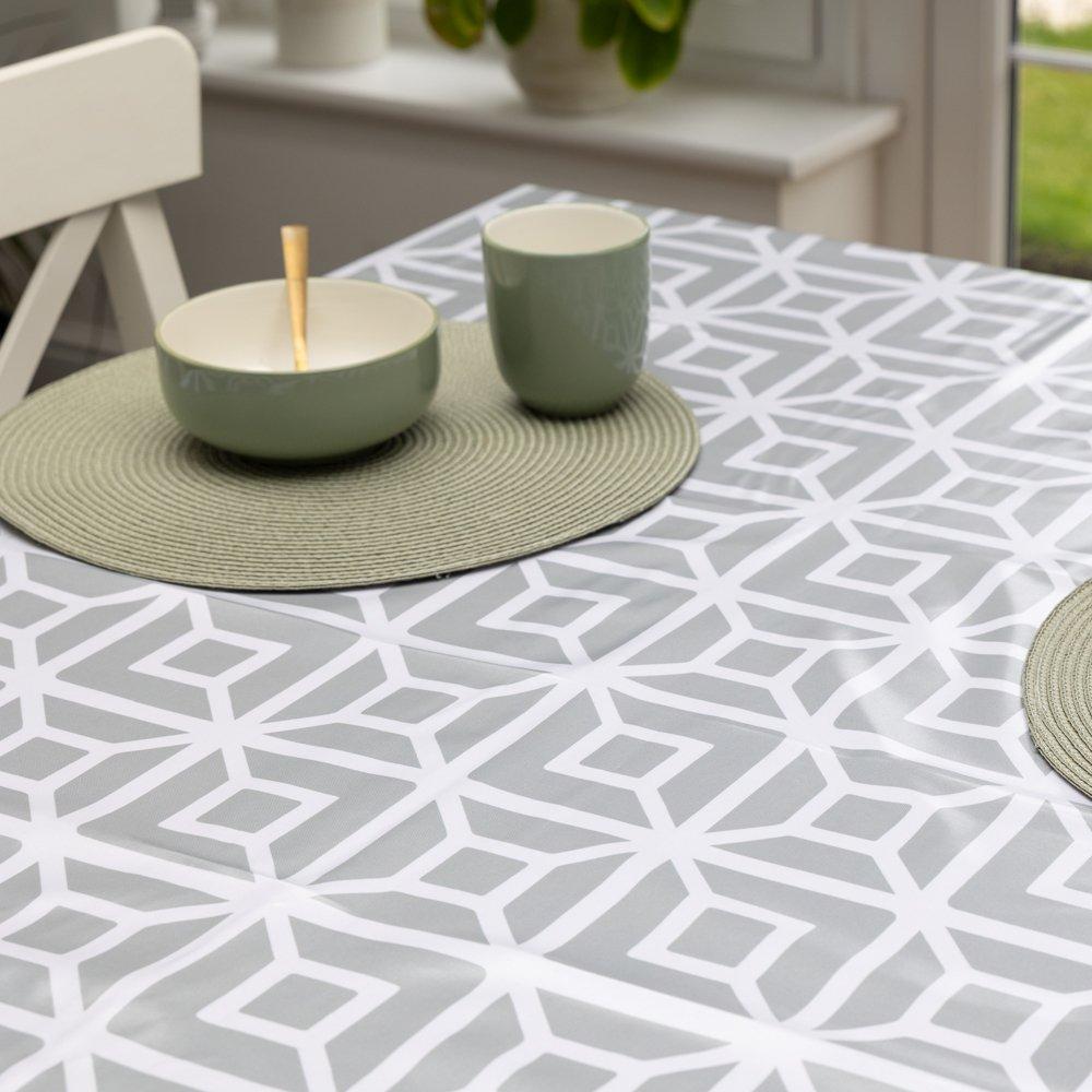 Grey - D C Fix - Karo Mondial Wipe Clean Polyester Tablecloth - 1