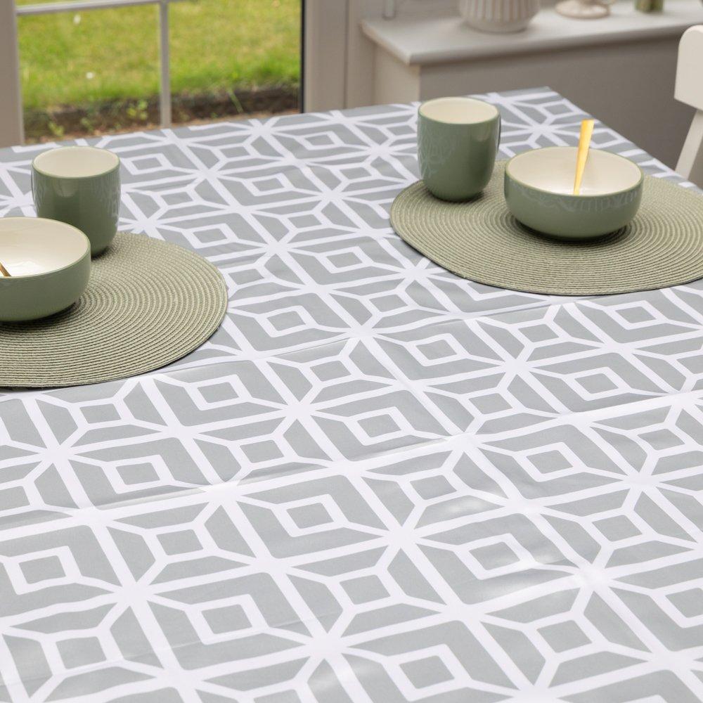 Grey - D C Fix - Karo Mondial Wipe Clean Polyester Tablecloth - 4