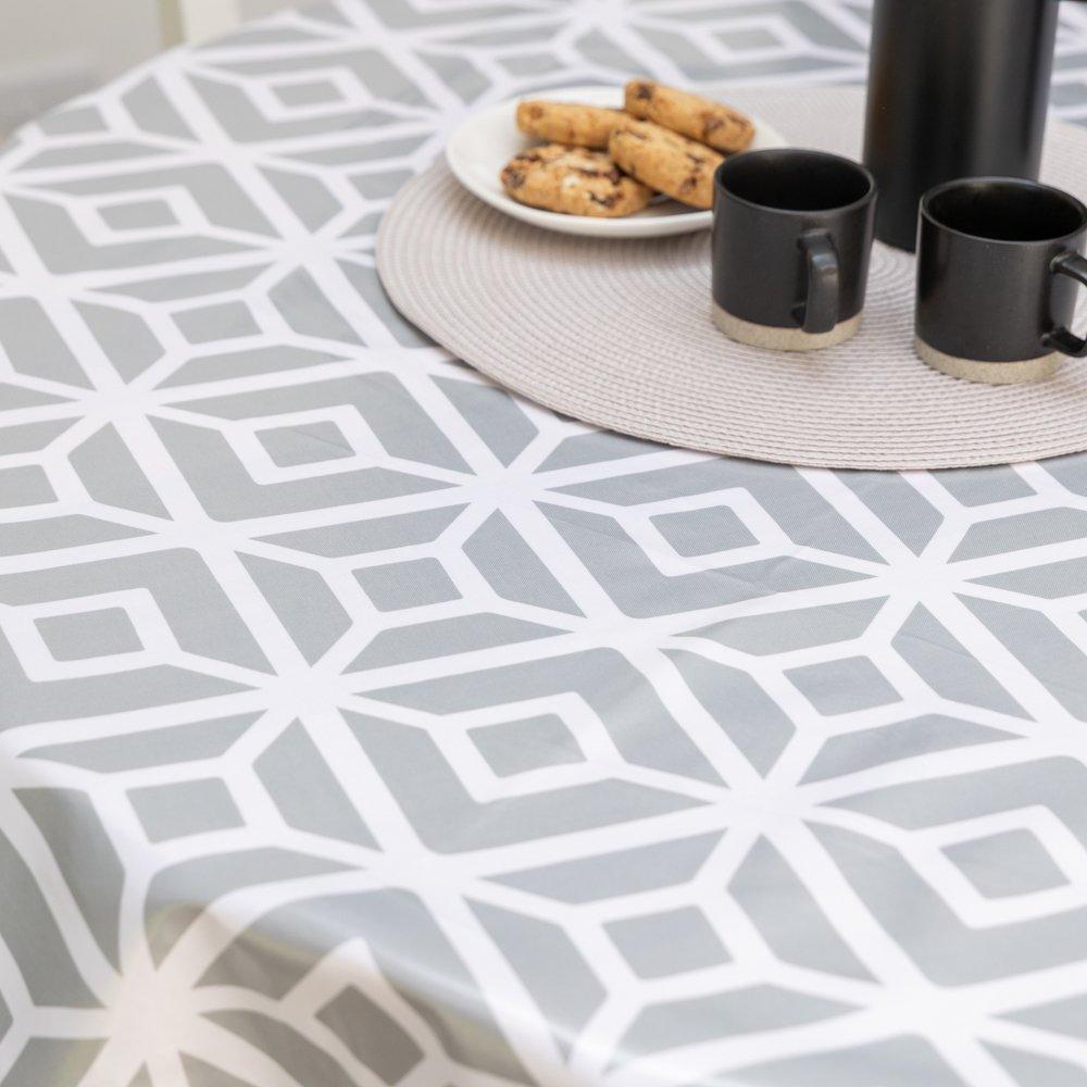 Grey - D C Fix - Karo Mondial Wipe Clean Polyester Tablecloth - 7