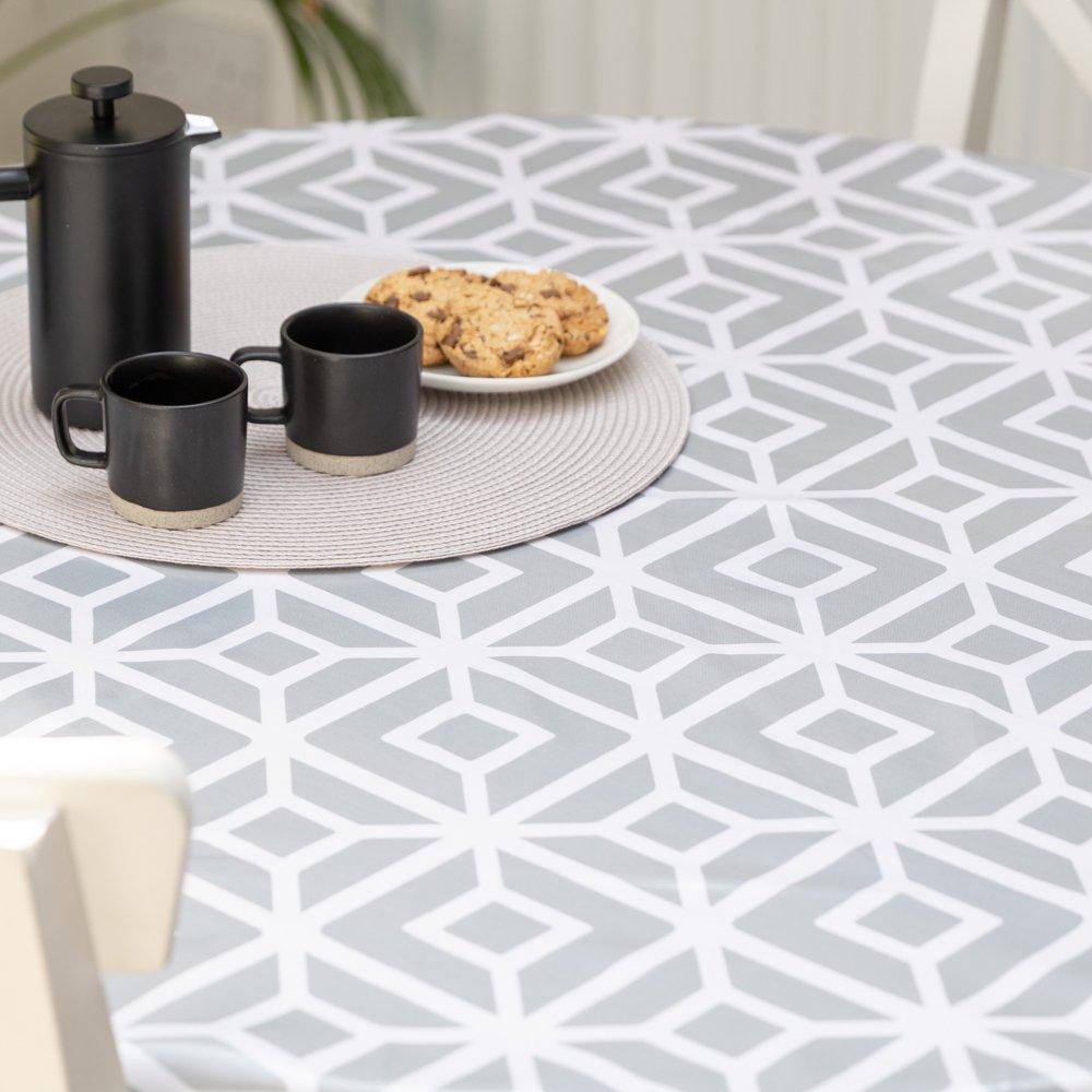 Grey - D C Fix - Karo Mondial Wipe Clean Polyester Tablecloth - 8