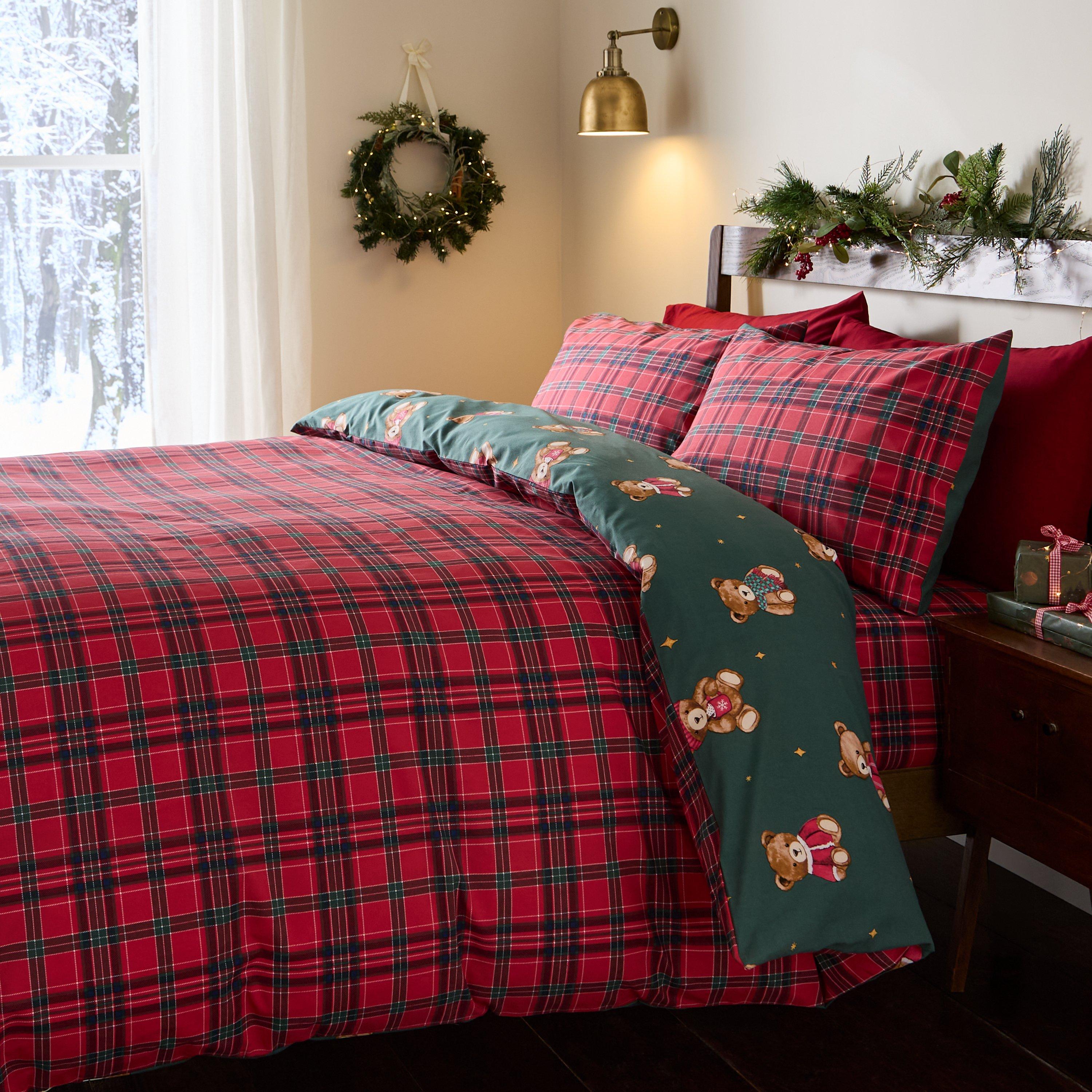 Green - Catherine Lansfield - Christmas Tartan Teddy Bear Duvet Cover Set - 2
