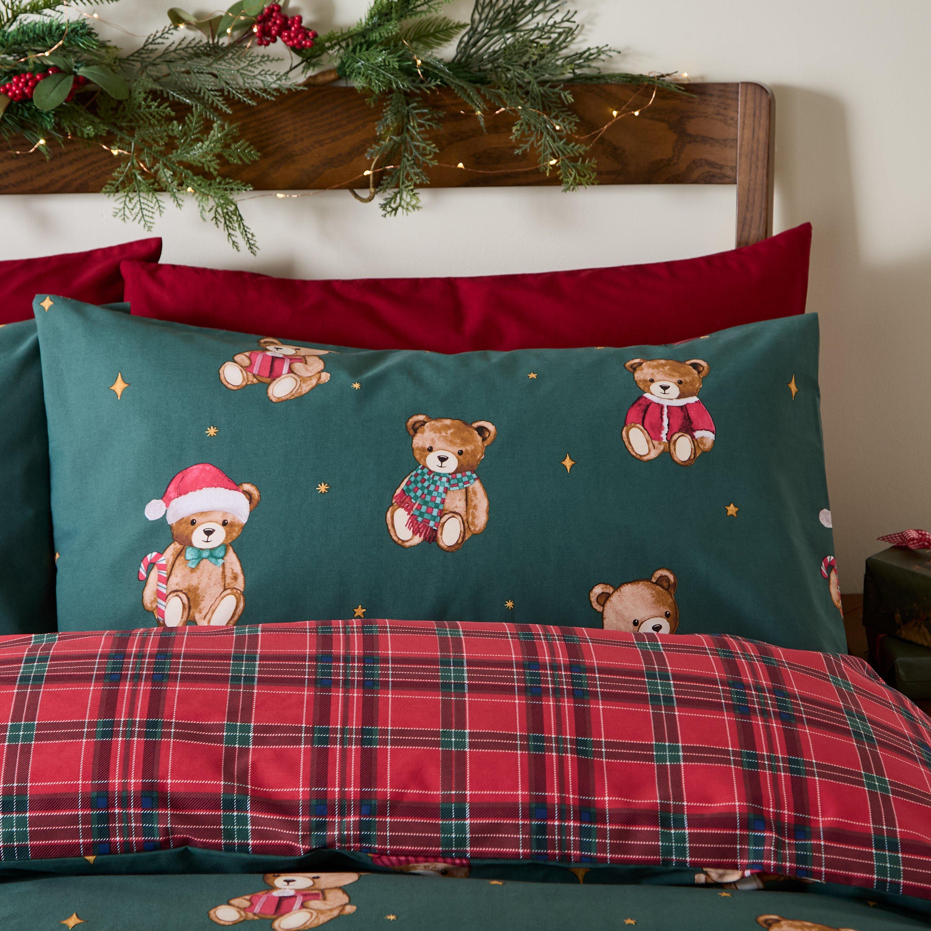 Green - Catherine Lansfield - Christmas Tartan Teddy Bear Duvet Cover Set - 3