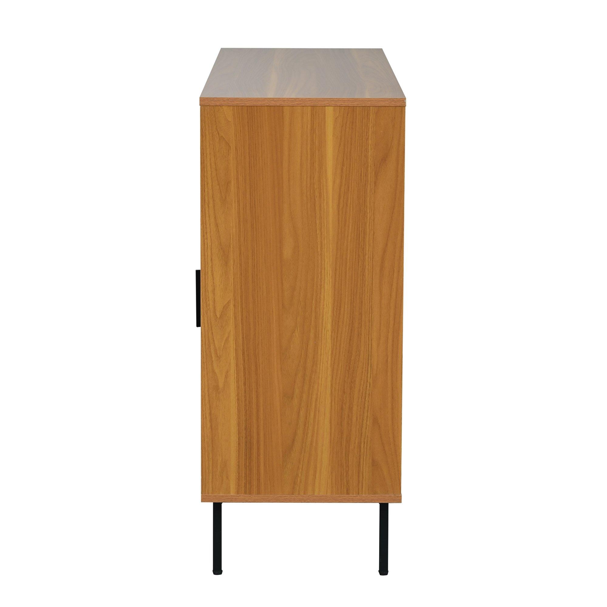 Walnut - Urban Meuble - Vintage Rattan Sliding Door Shoe Cabinet - 13