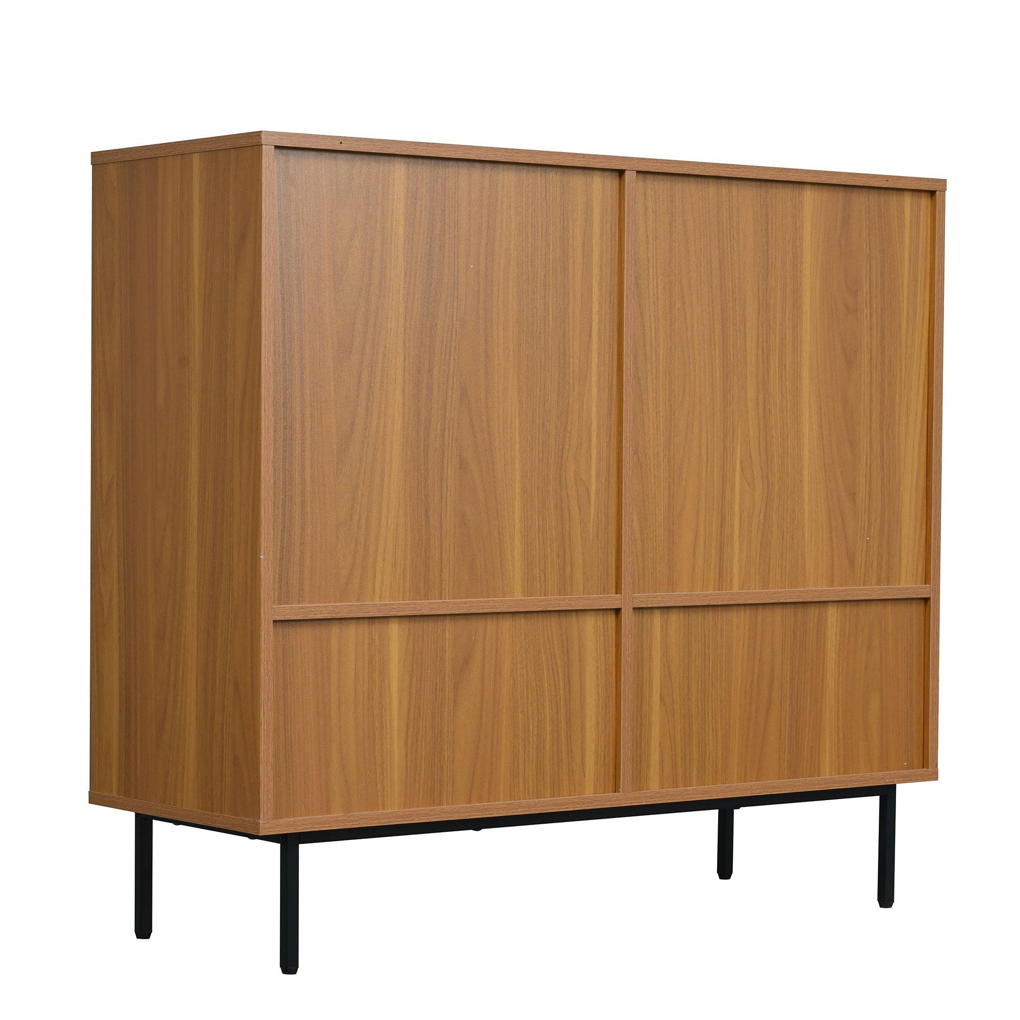 Walnut - Urban Meuble - Vintage Rattan Sliding Door Shoe Cabinet - 14