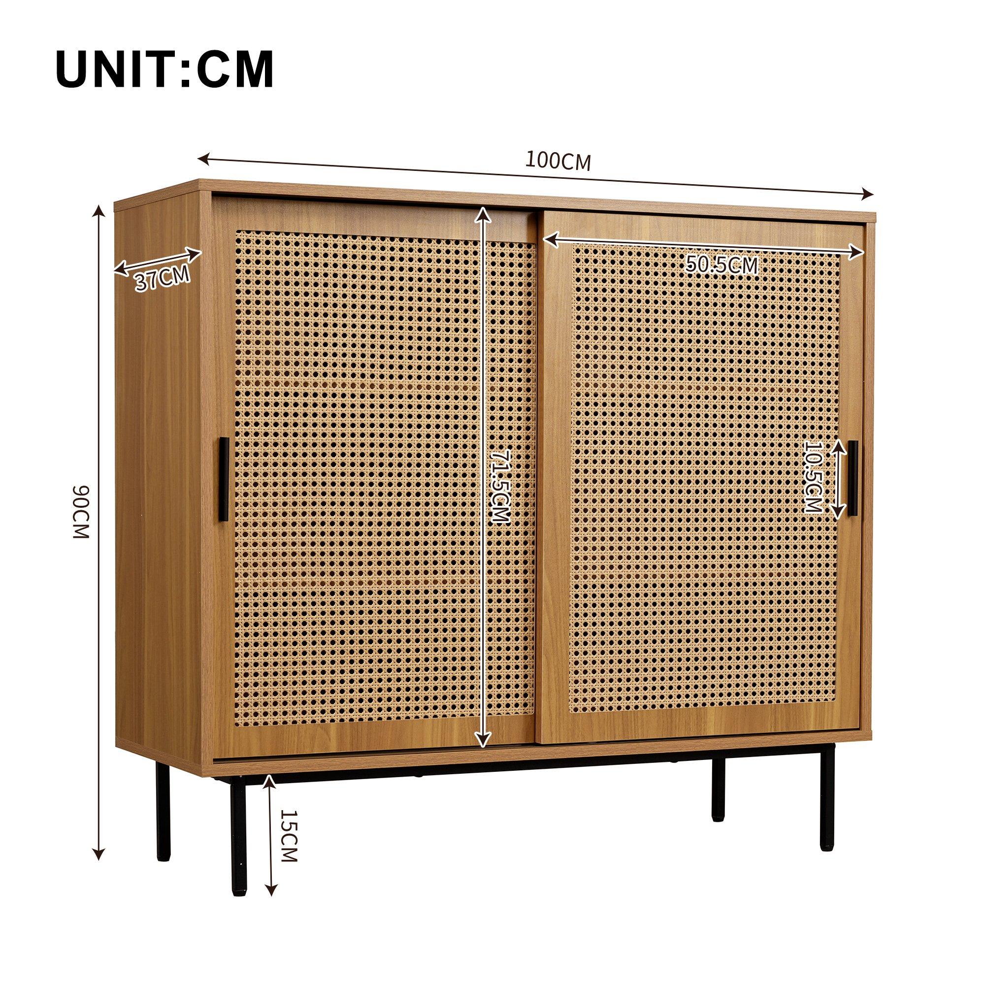 Walnut - Urban Meuble - Vintage Rattan Sliding Door Shoe Cabinet - 6