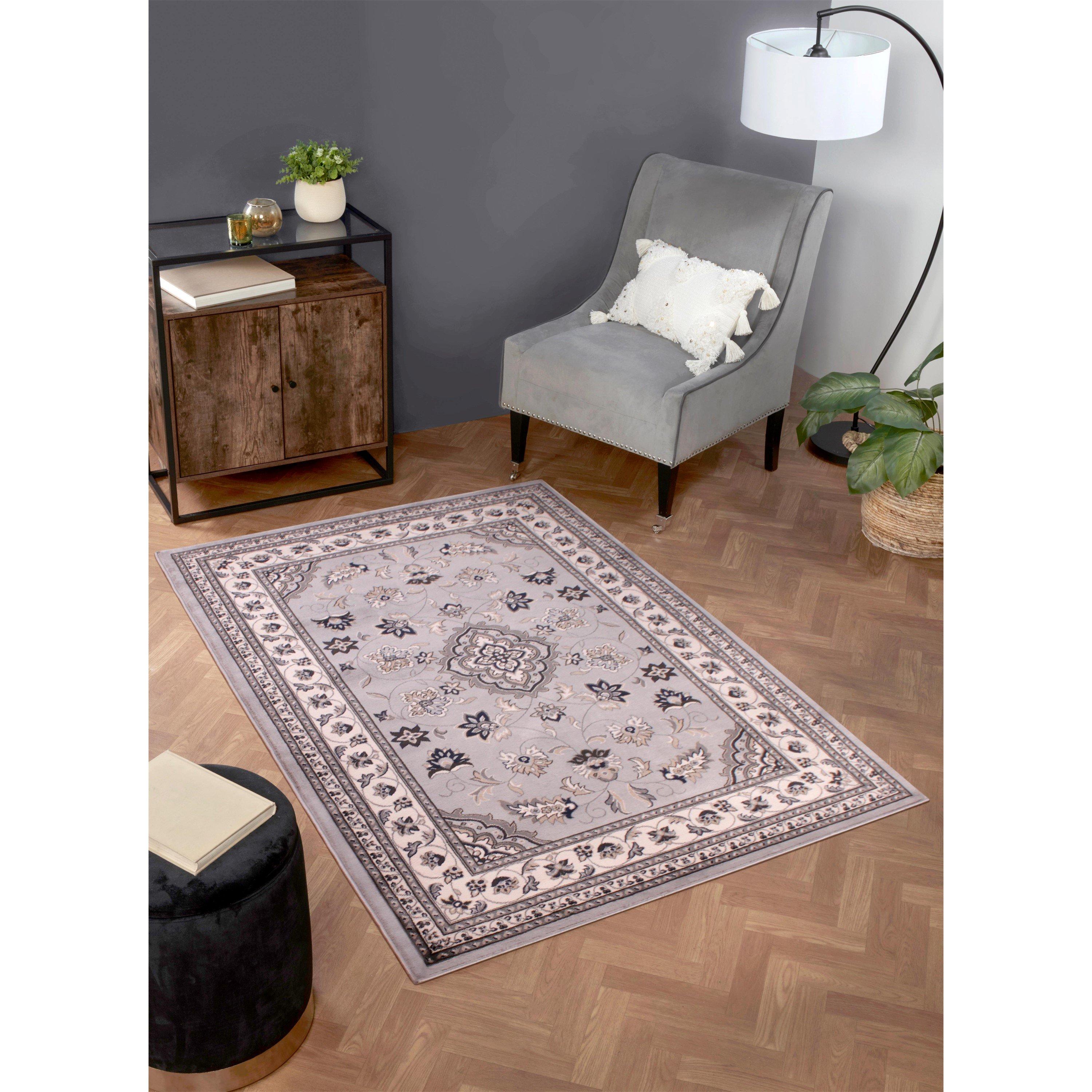 Hmc Home  Sherborne Traditional Rug - Grey - 80x150cm