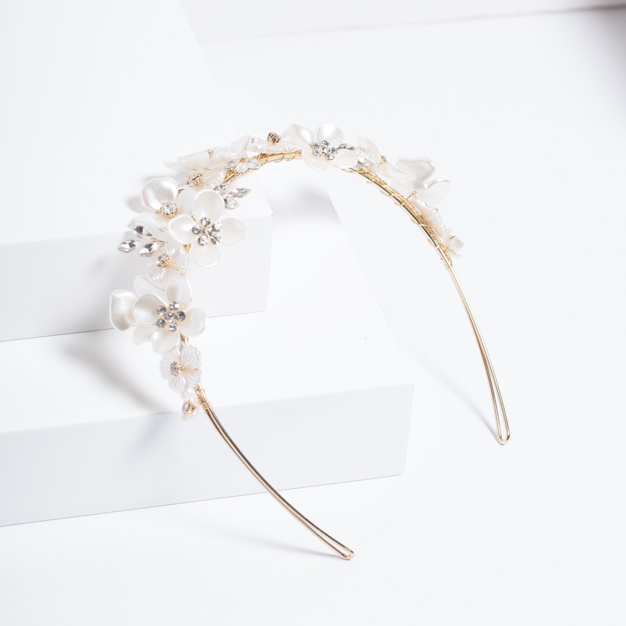 Gold - Jon Richard - Gold Plated White Floral and Crystal Headband - 2