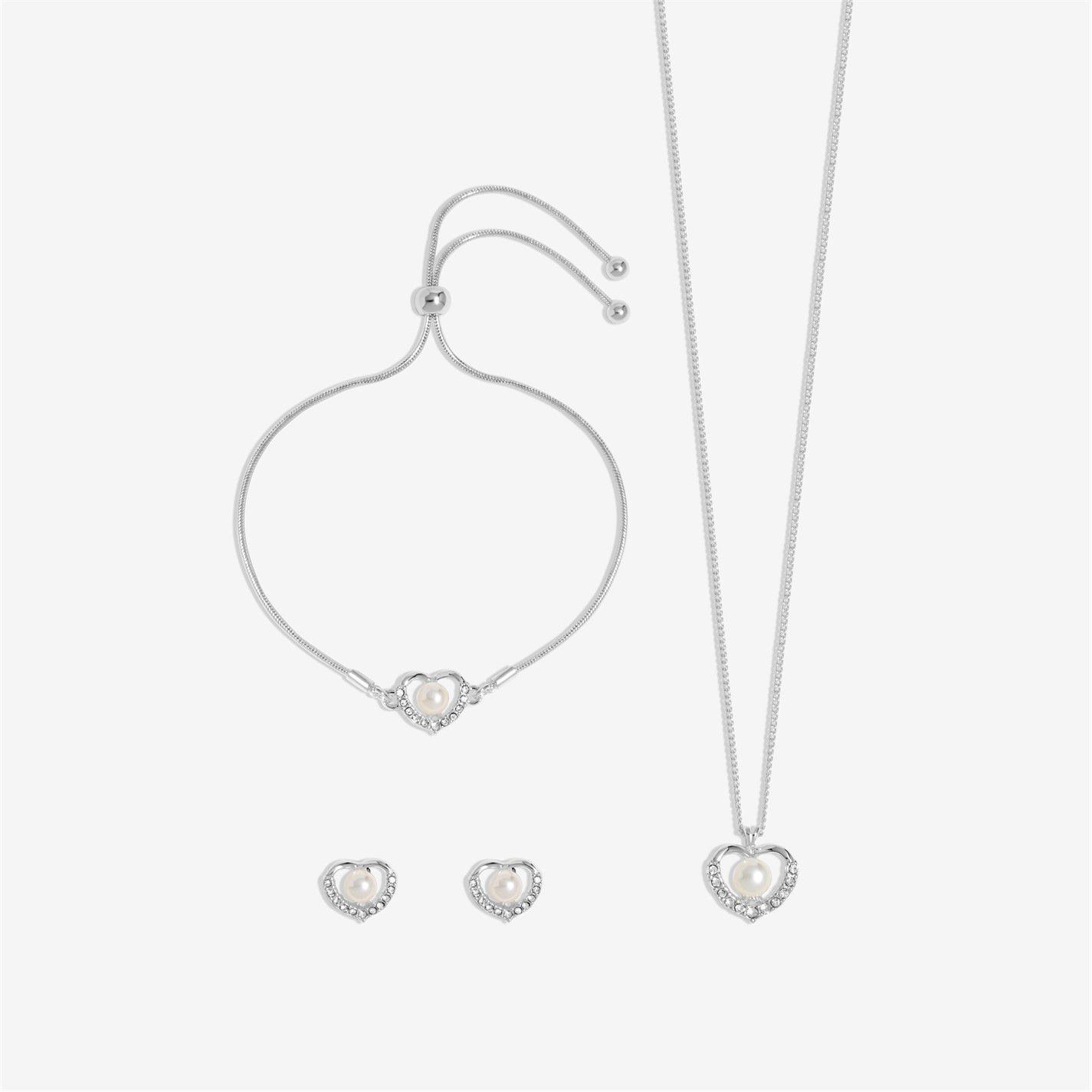 Gold - Jon Richard - Silver Plated Pearl Crystal Heart Set - Gift Boxed - 2