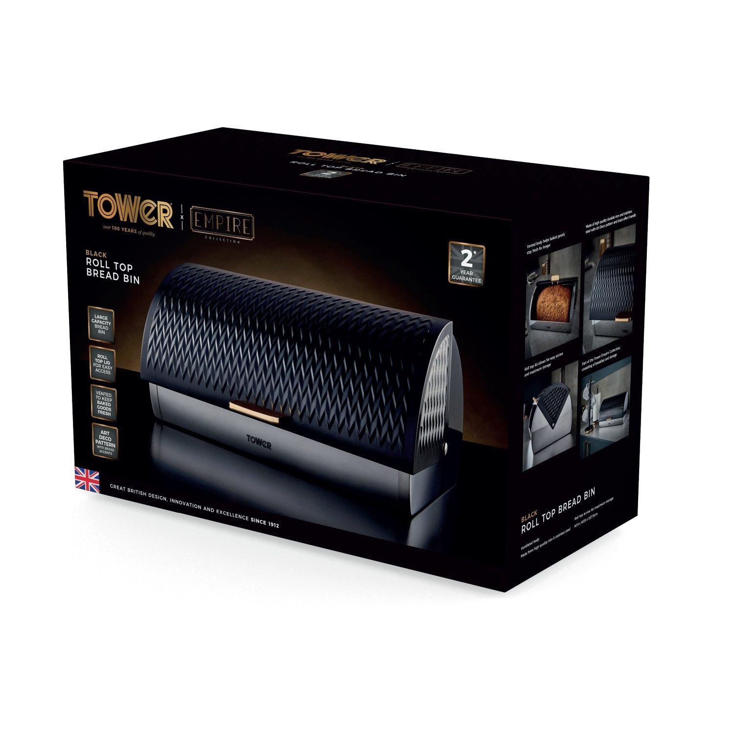 Black - Tower - Empire Roll Top Bread Bin - 9