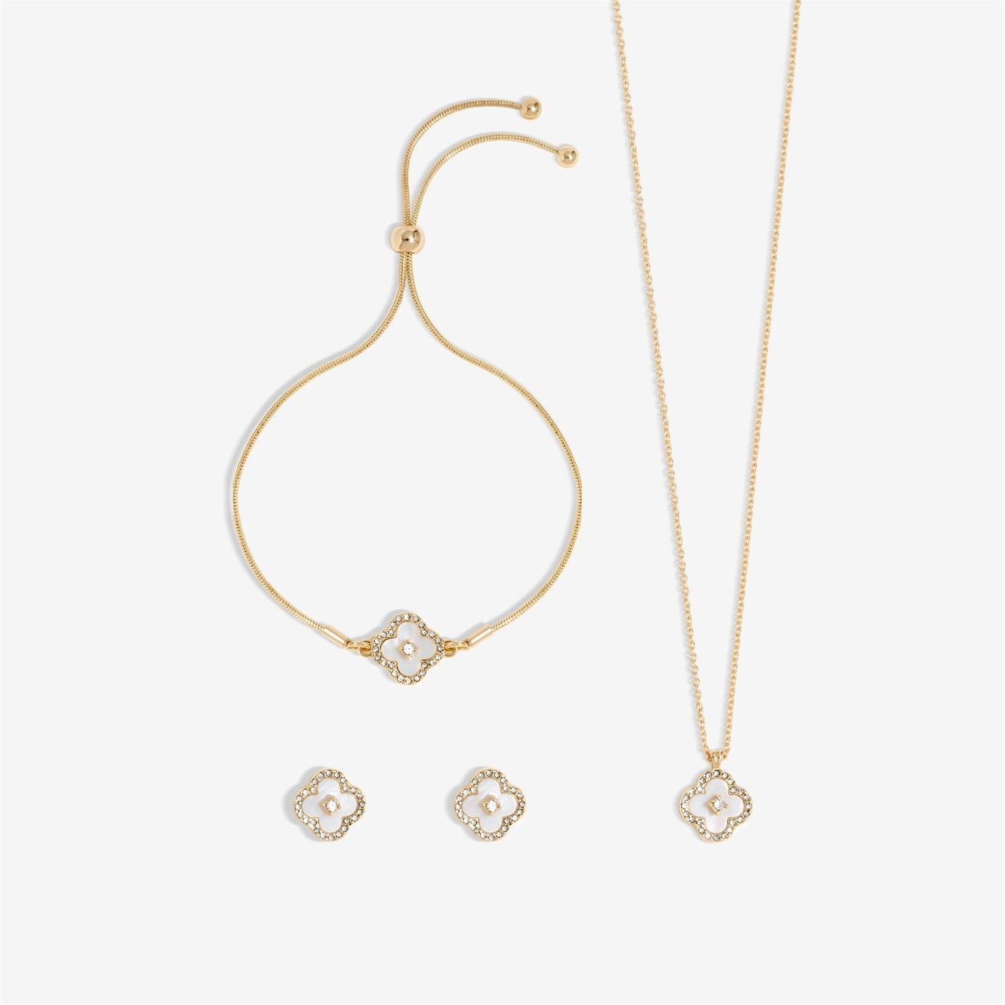 Gold - Jon Richard - Gold Plated Crystal Clover Trio Set - Gift Boxed - 2