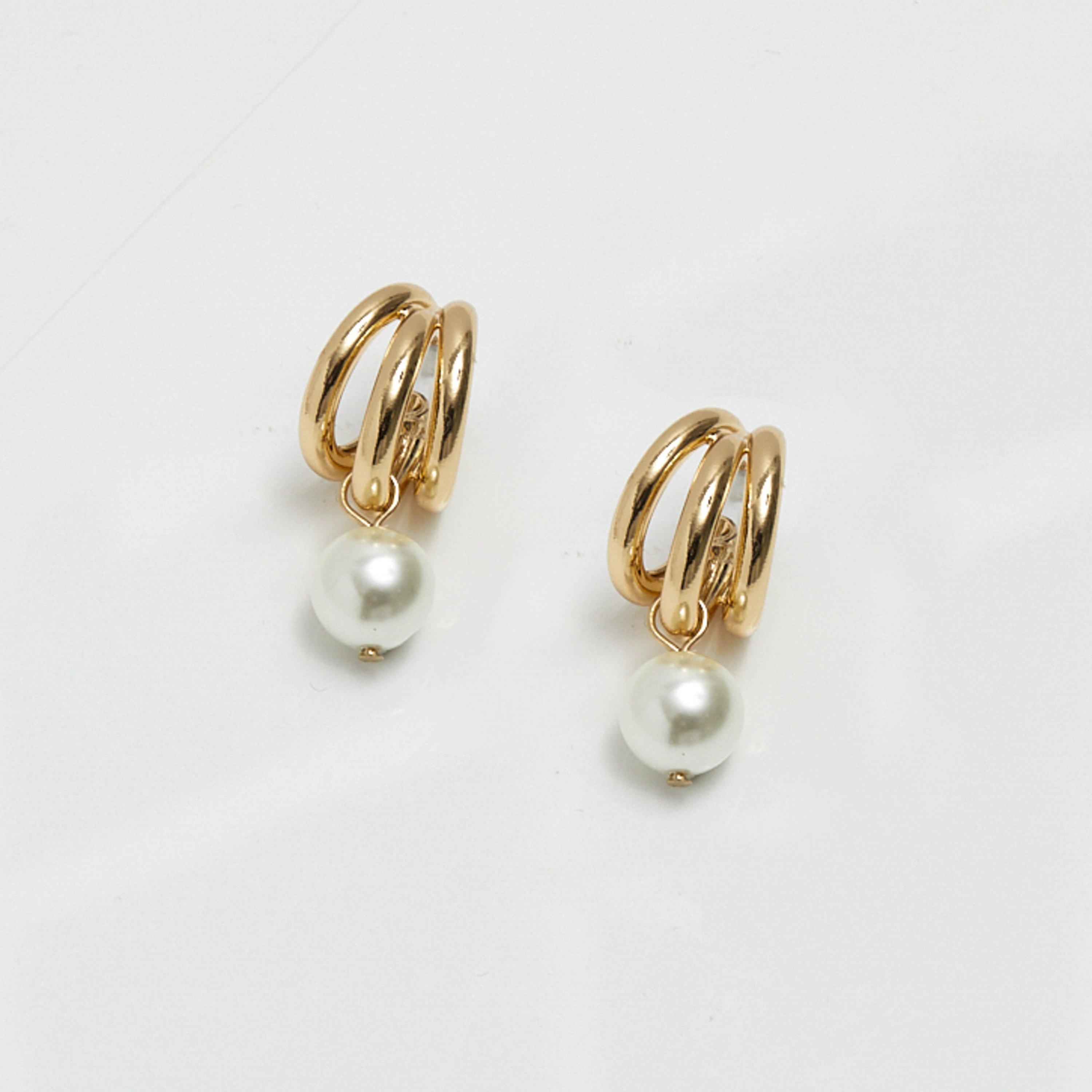Gold - Inicio - Gold Plated Tripple Row Pearl Hoops - Gift Pouch - 2