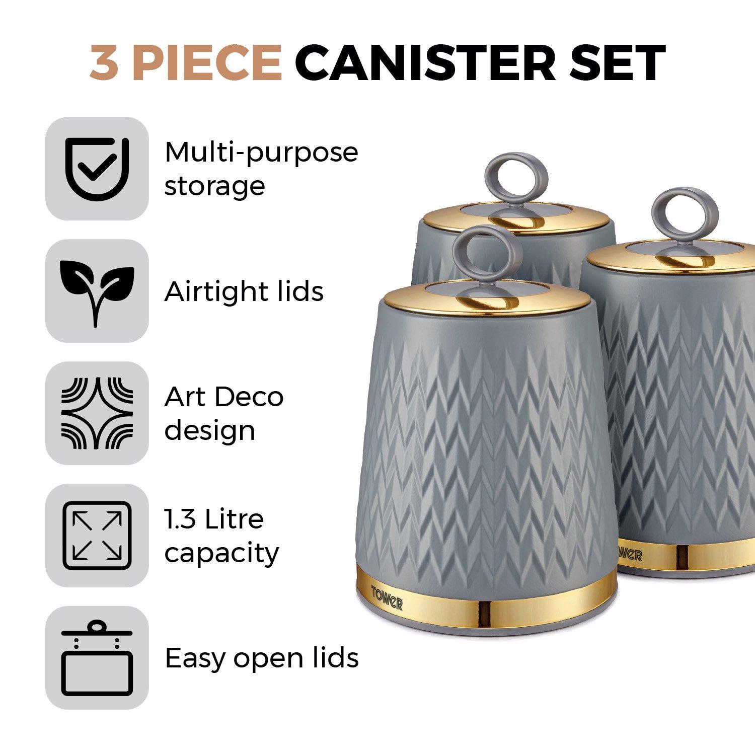 Grey - Tower - Empire Set Of 3 Canisters - 2